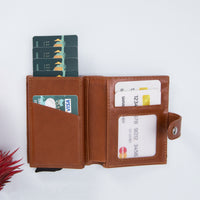 Palermo RFID Blocker Mechanism Pop Up Leather Wallet - EFFECT BROWN - saracleather