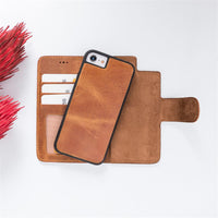 Liluri Magnetic Detachable Leather Wallet Case for iPhone SE 2020 / 8 / 7 (4.7") - TAN - saracleather
