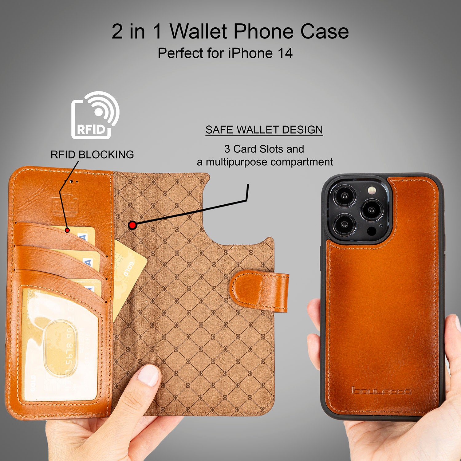 Magic Magnetic Detachable Leather Wallet Case with RFID for iPhone 14 Pro (6.1
