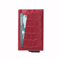 Fernando RFID Blocker Mechanism Pop Up Leather Business / Credit Card Holder - RED - saracleather