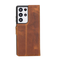 Liluri Magnetic Detachable Leather Wallet Case for Samsung Galaxy S21 Ultra 5G (6.8") - TAN - saracleather