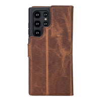 Magic Magnetic Detachable Leather RFID Blocker Wallet Case for Samsung Galaxy S22 Ultra (6.8") - BROWN