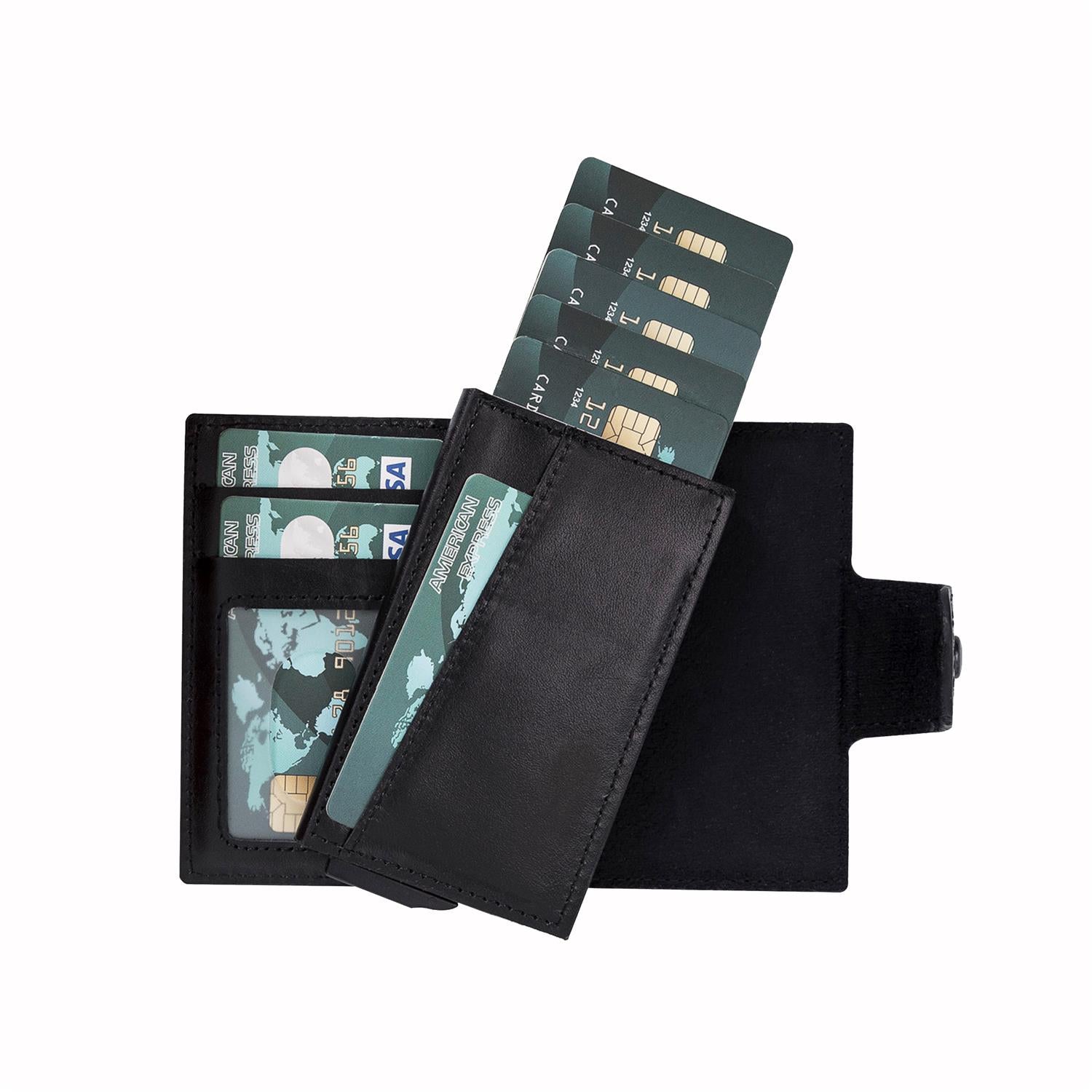 Mondello RFID Blocker Mechanism Pop Up Leather Wallet - BLACK - saracleather