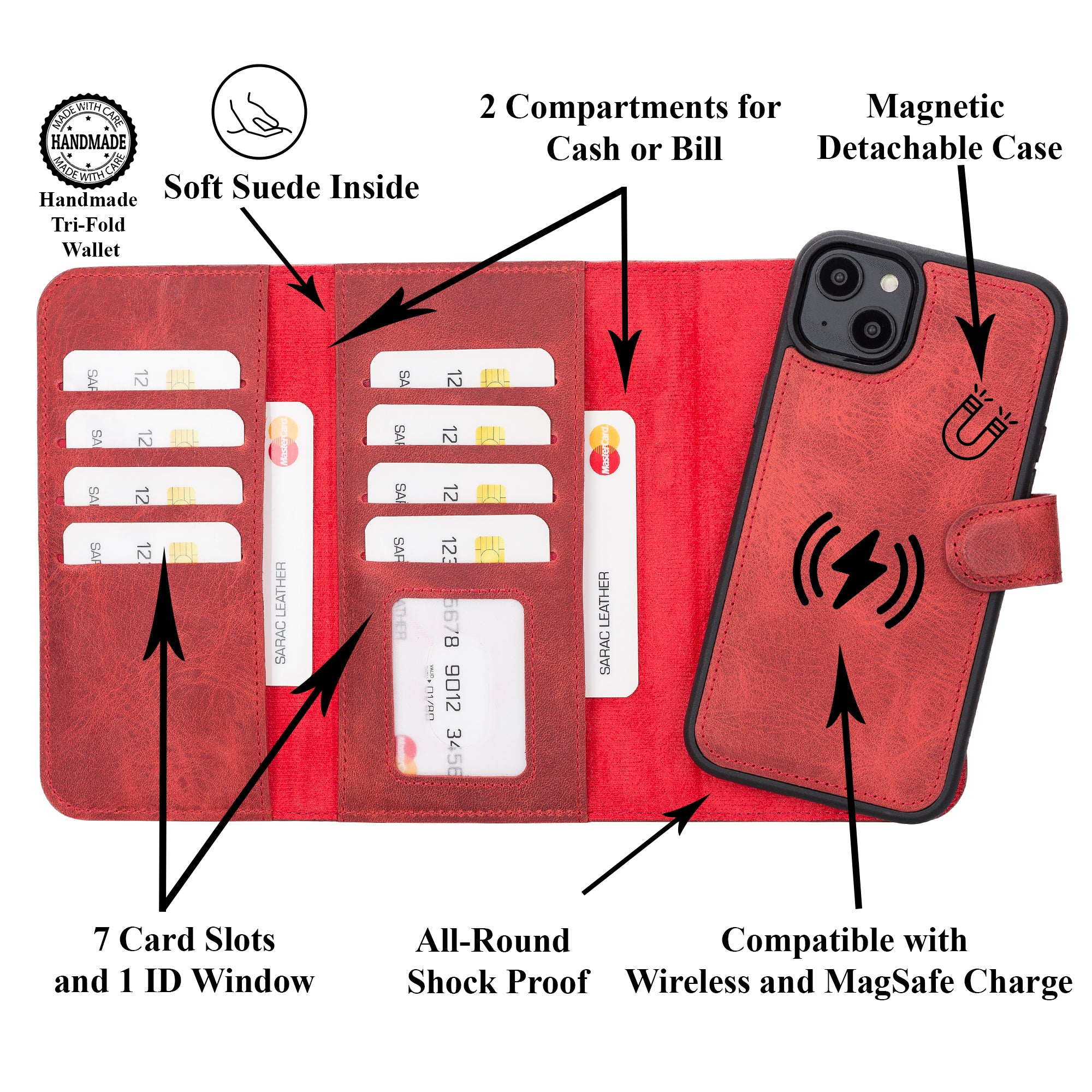 SANTA Magnetic Detachable Leather Wallet Case for iPhone 14 Plus (6.7