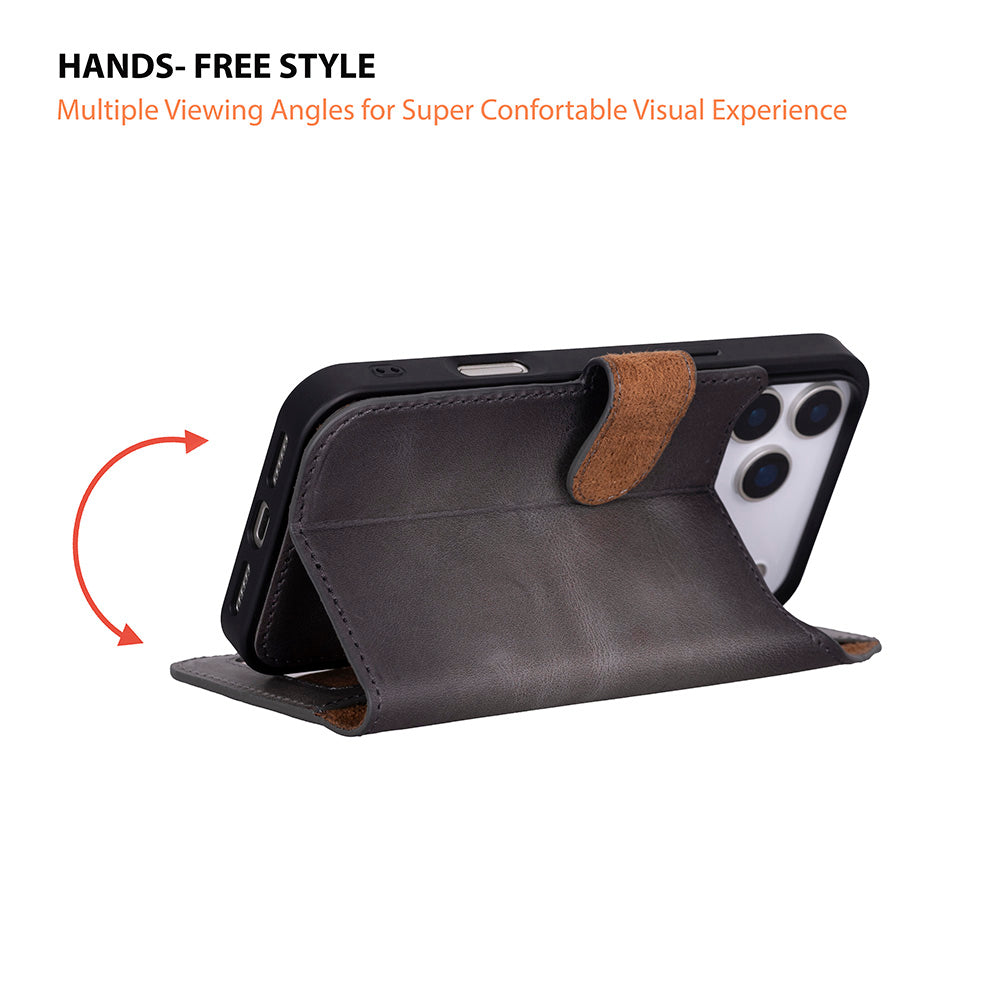 Magic iPhone 17 Pro Detachable Genuine Leather Wallet Case