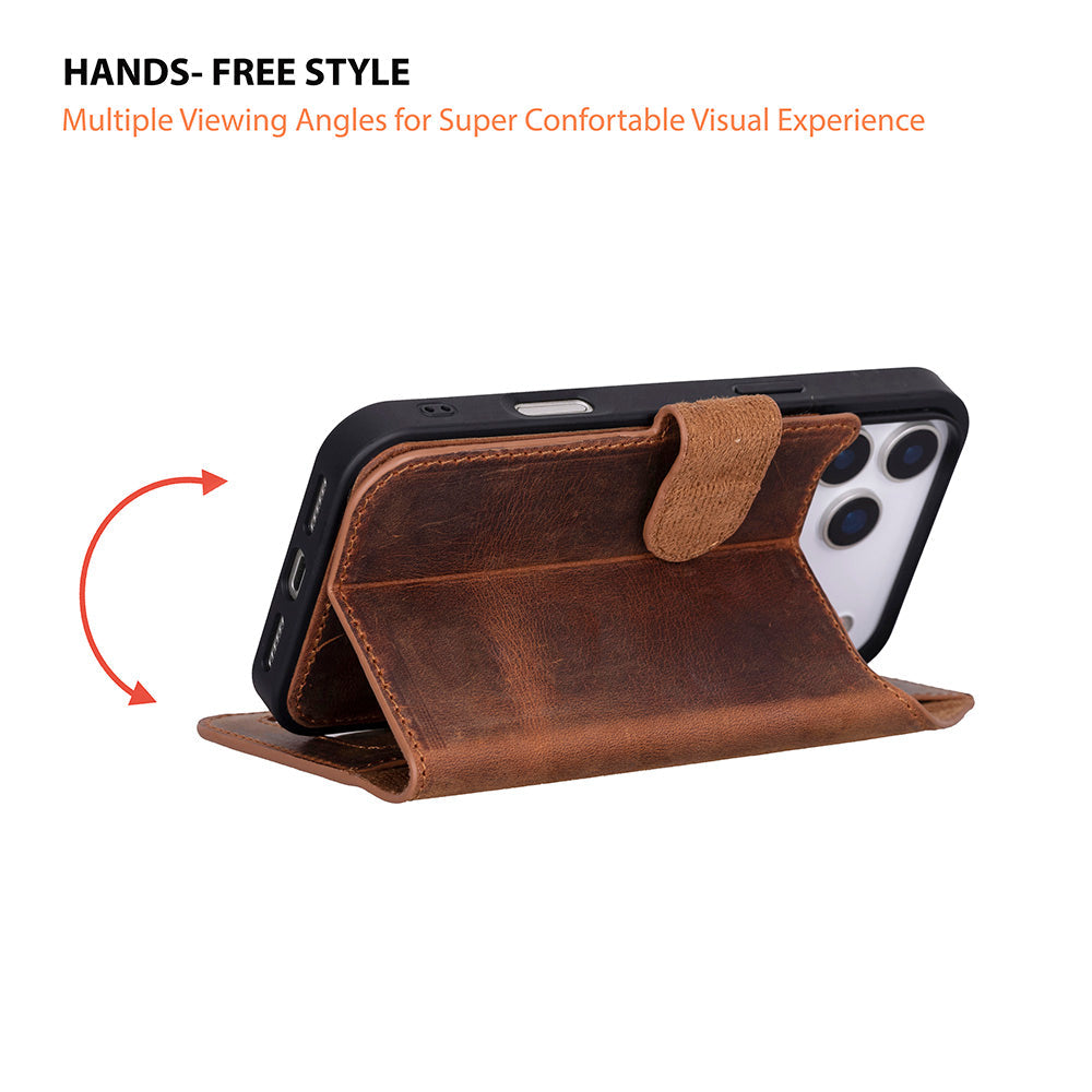 Magic iPhone 17 Pro Detachable Genuine Leather Wallet Case