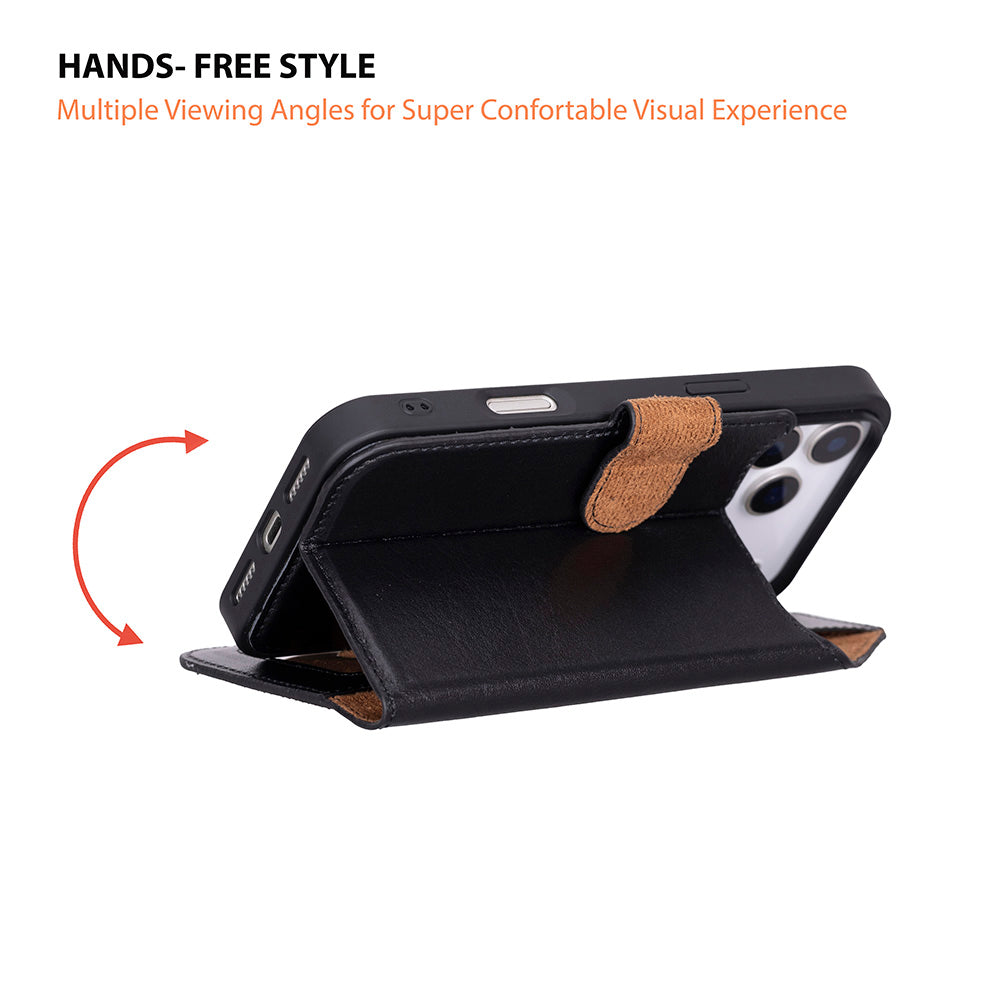 Magic iPhone 17 Pro Genuine Leather Detachable Wallet Case