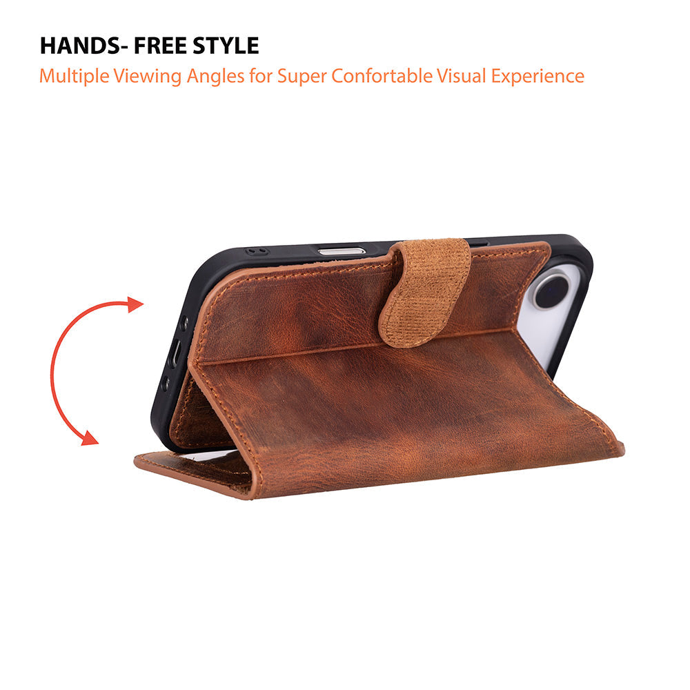 Magic iPhone 17 Air Detachable Genuine Leather Wallet Case