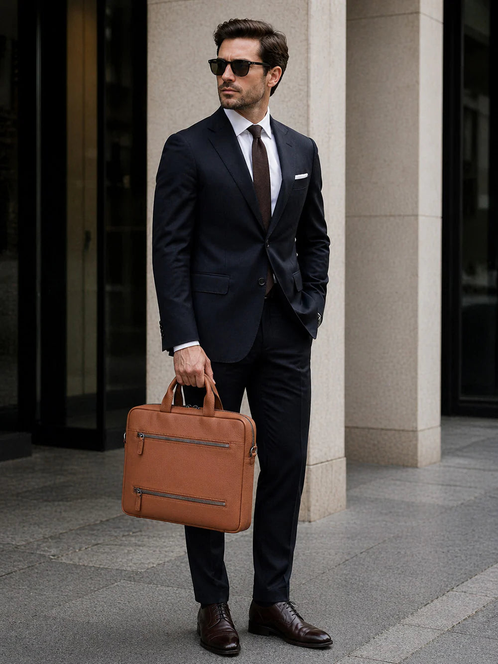 Truro Leather Business Briefcase / Laptop Case 13" with Suitcase