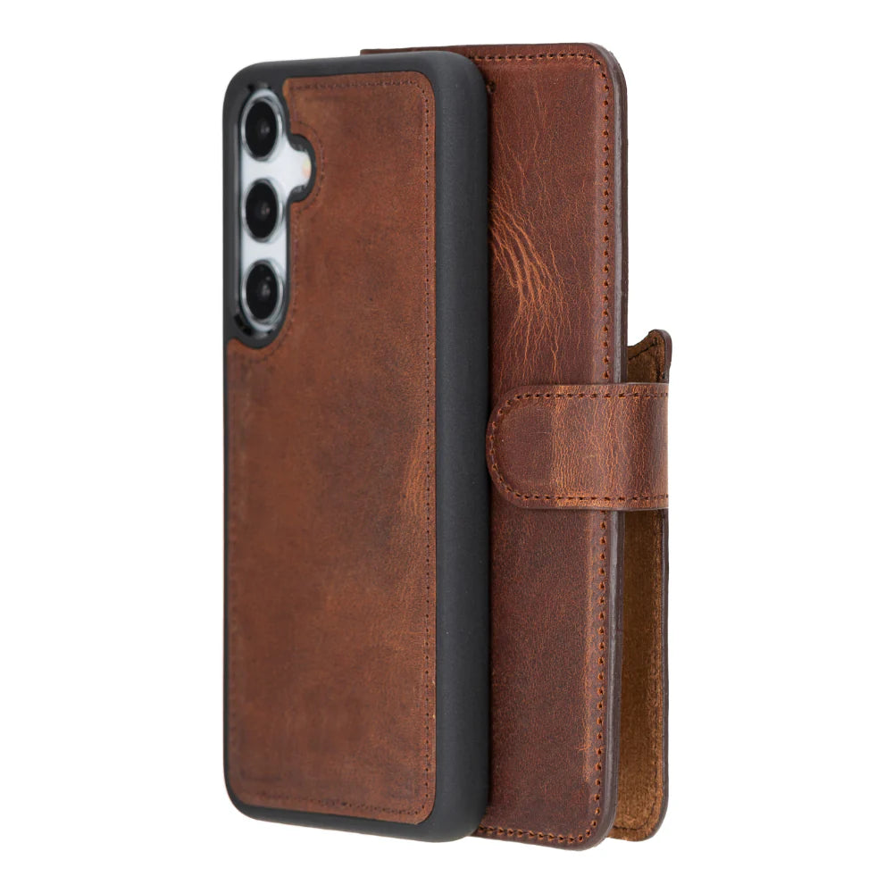 Magic Samsung Galaxy S25 Plus Genuine Leather Detachable Wallet Case
