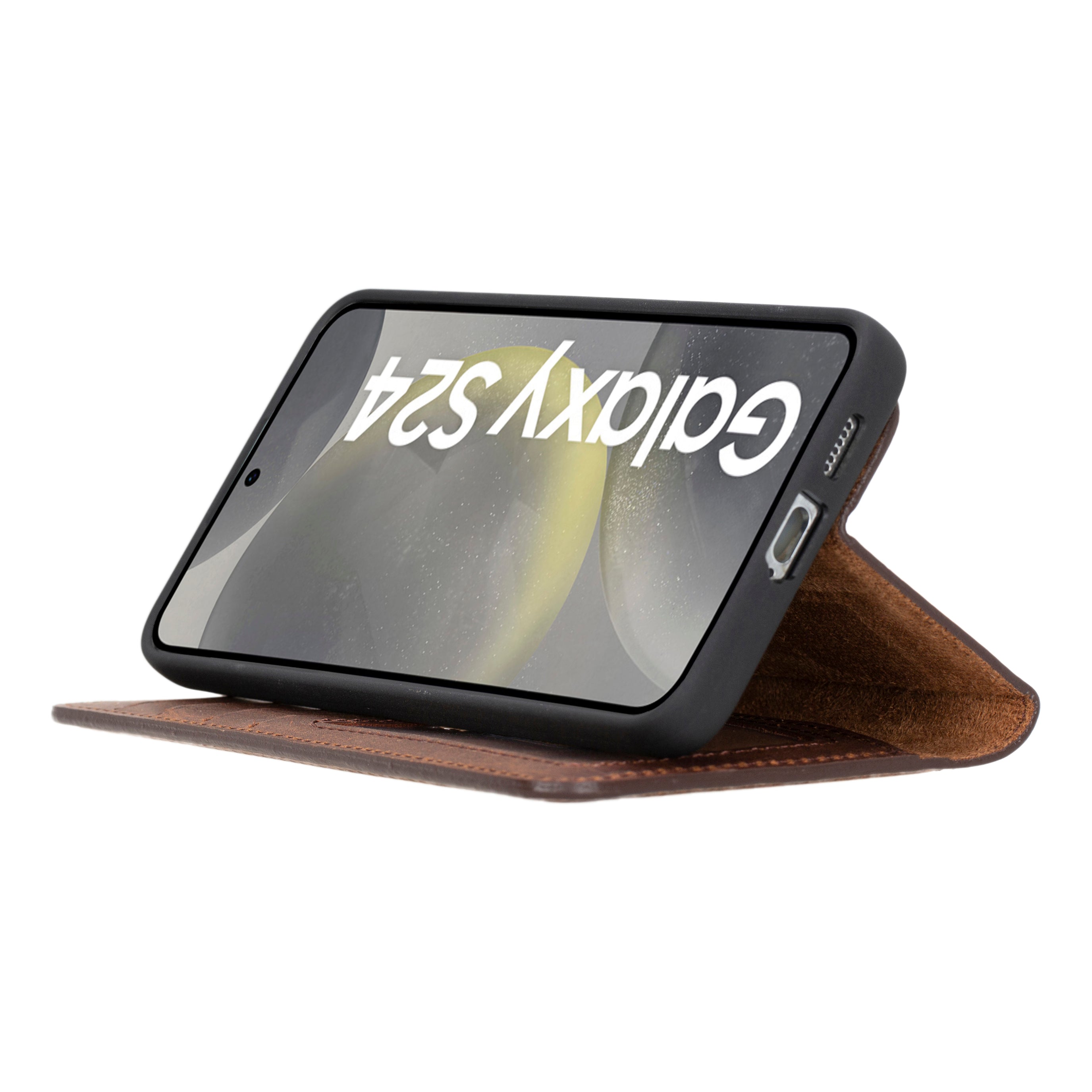 Magic Samsung Galaxy S24 Ultra Çıkarılabilir Hakiki Deri Cüzdan Kılıf 