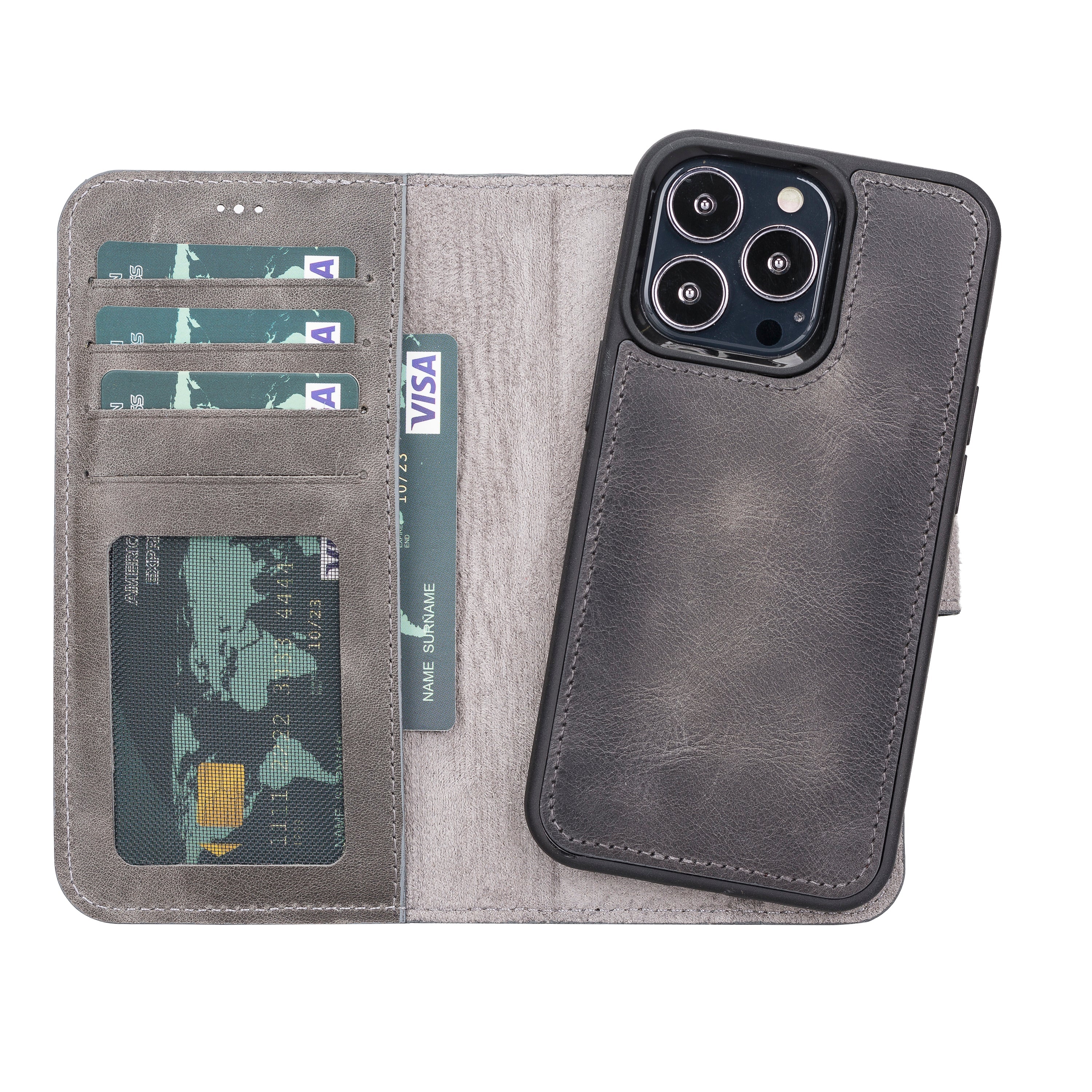 Magic iPhone 13 Pro Max Genuine Leather Detachable Wallet Case