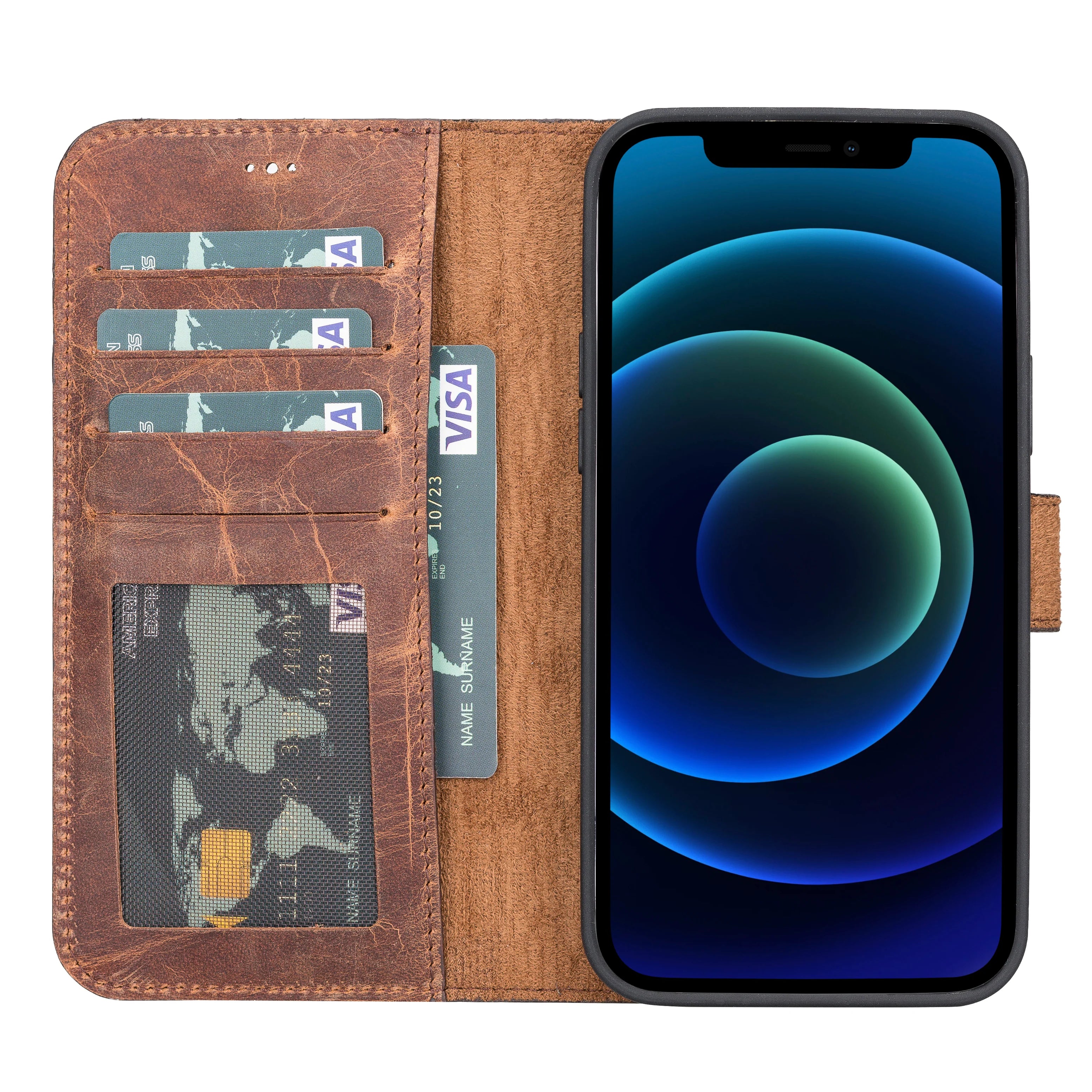 Magic iPhone 13 Pro Max Genuine Leather Detachable Wallet Case