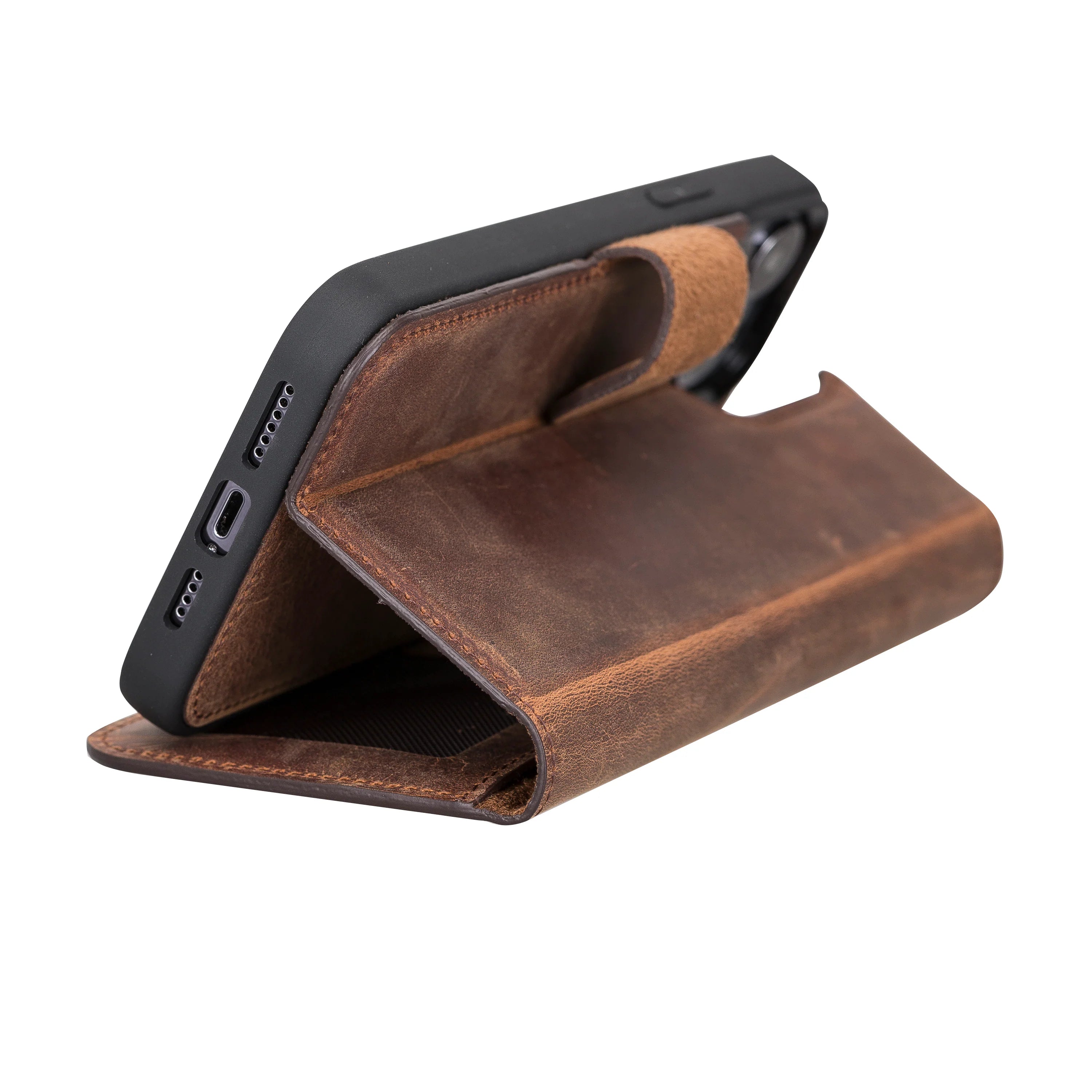 Magic iPhone 13 Pro Max Genuine Leather Detachable Wallet Case