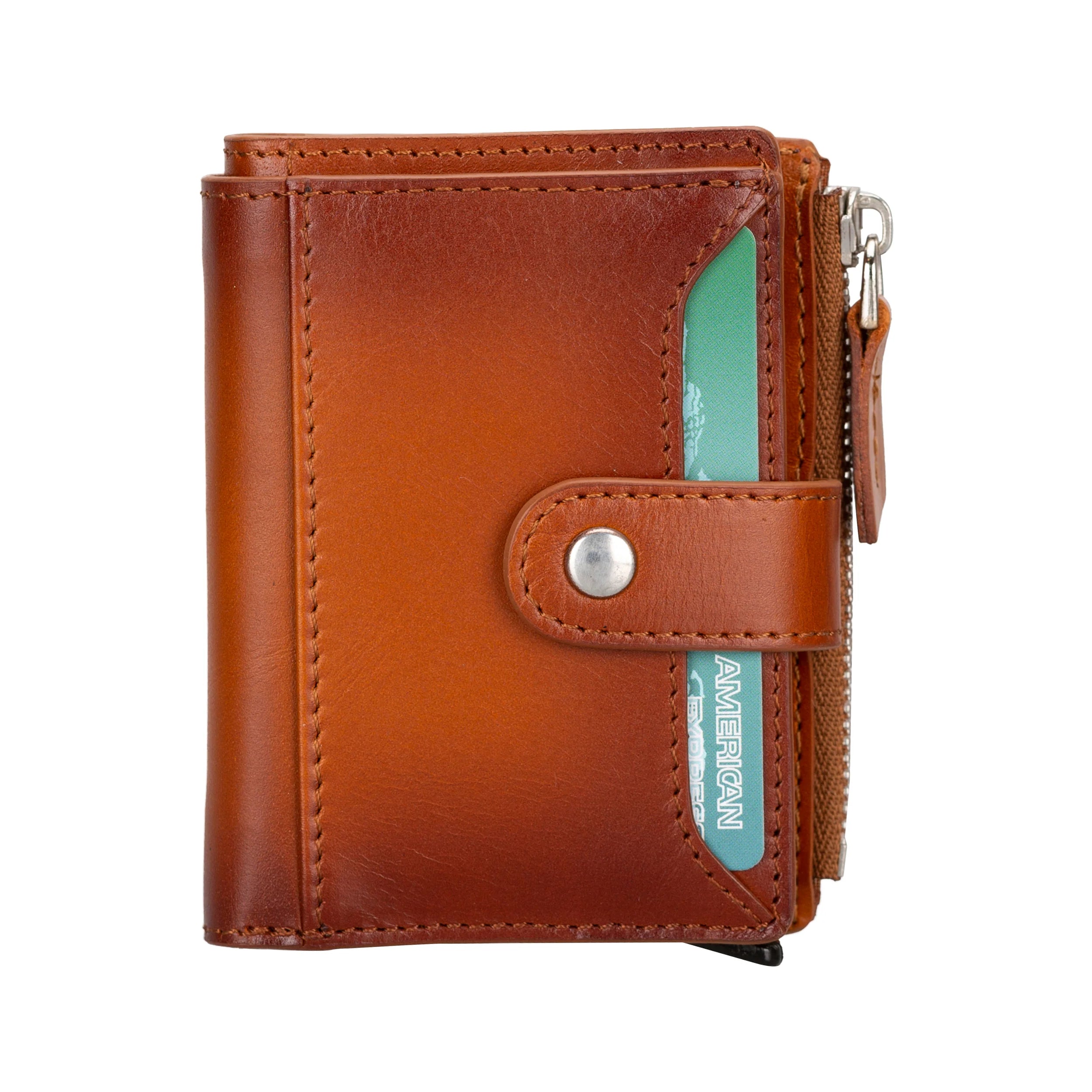 Zip Genuine Leather Mechanical Card Holder