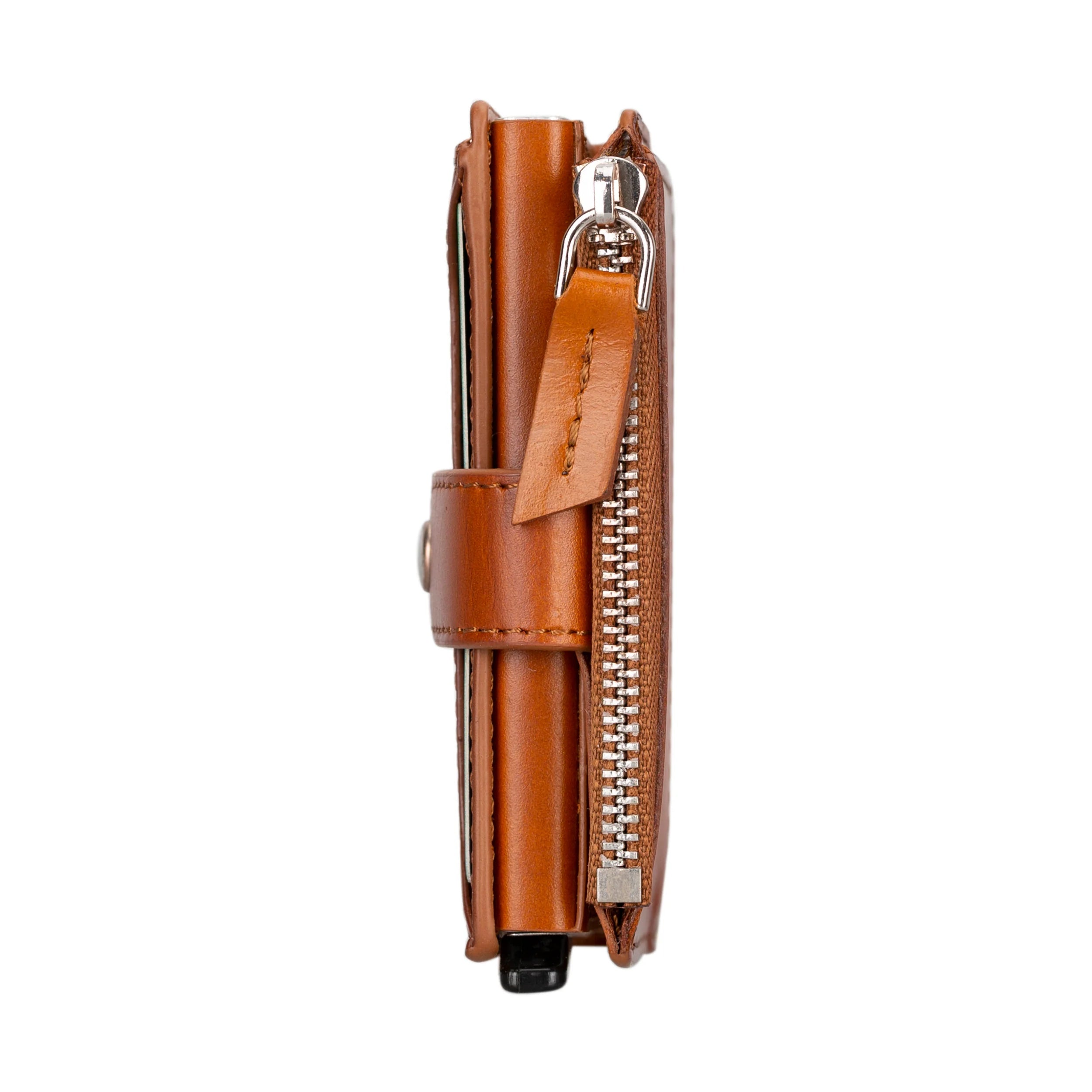 Zip Genuine Leather Mechanical Card Holder