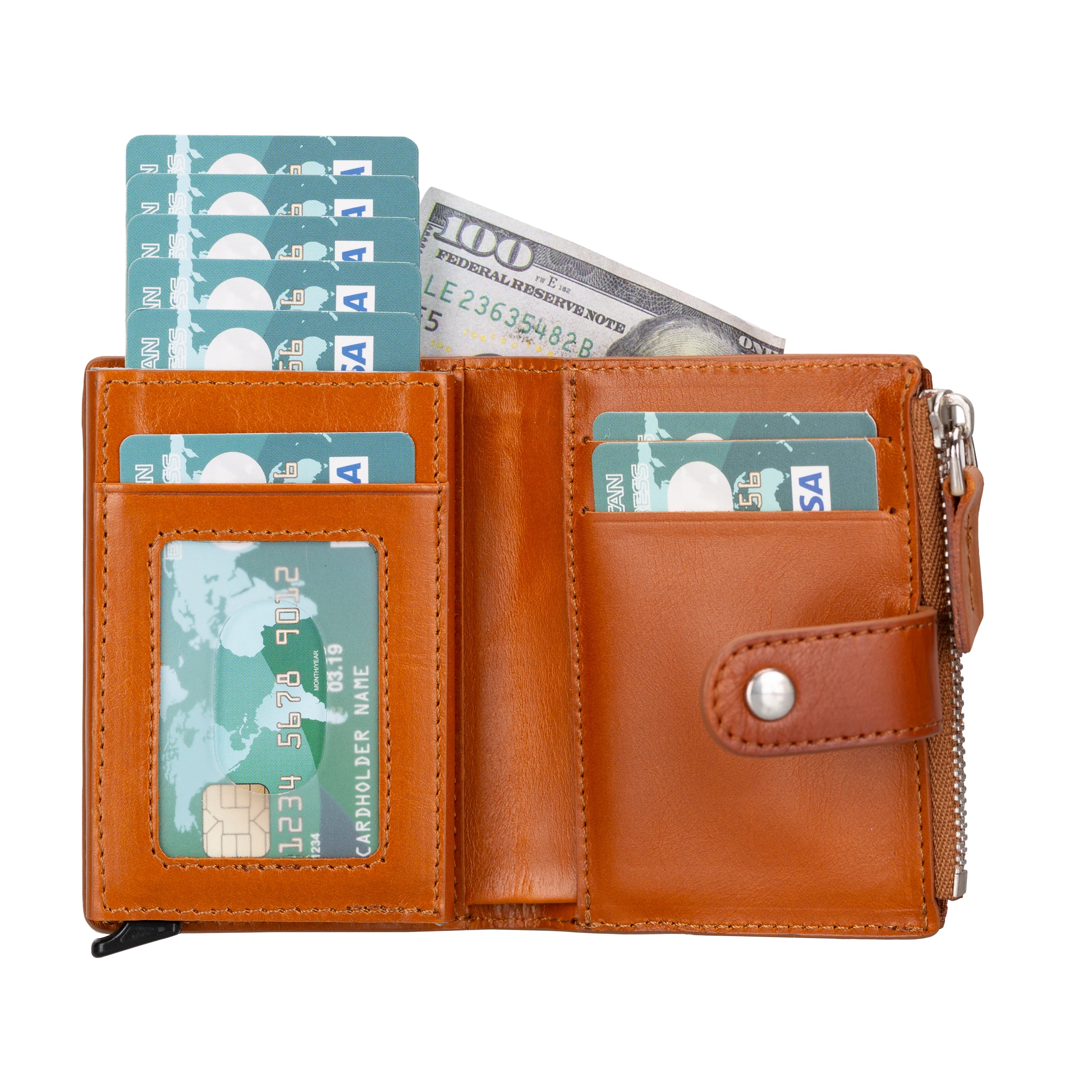 Zip Genuine Leather Mechanical Card Holder