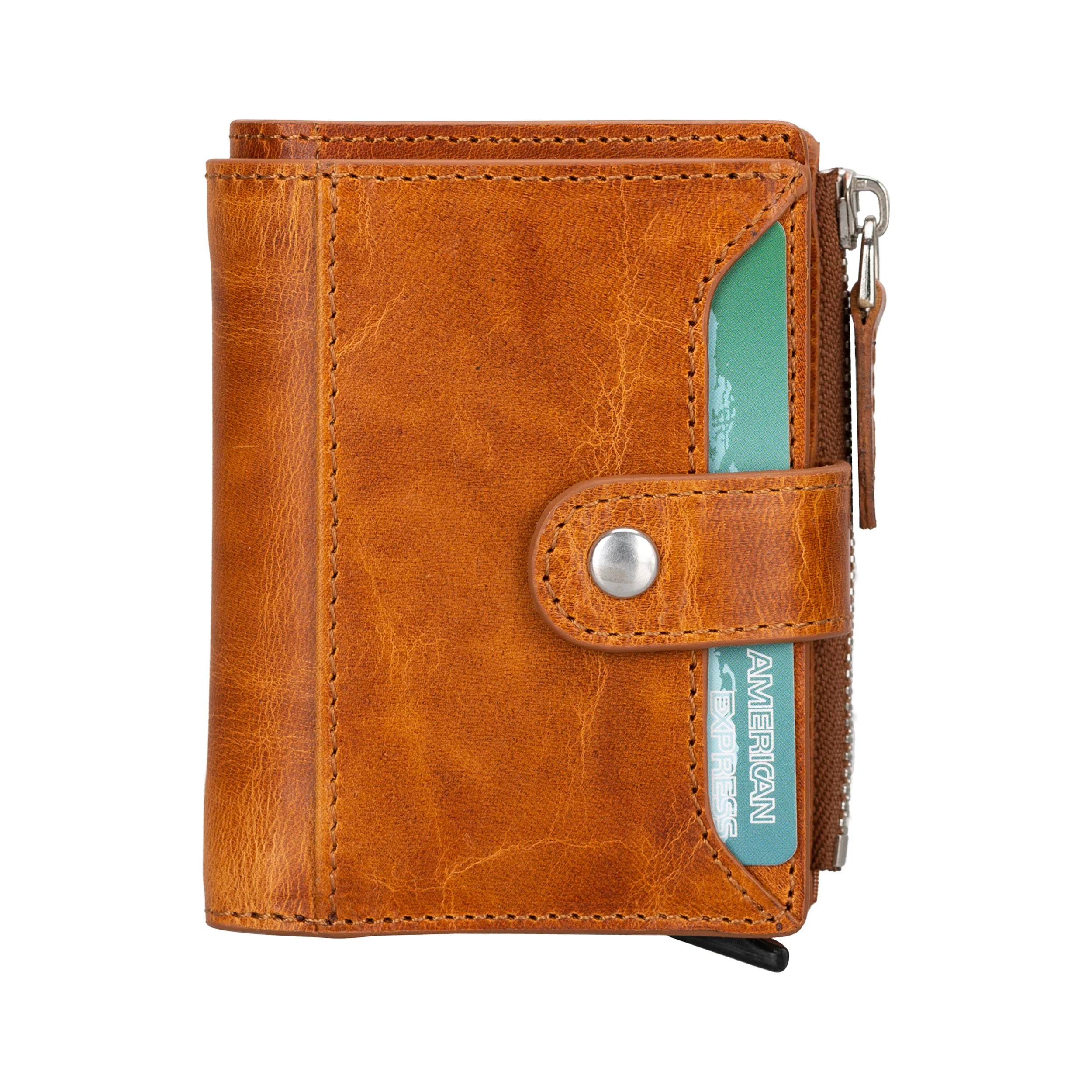 Zip Genuine Leather Mechanical Card Holder