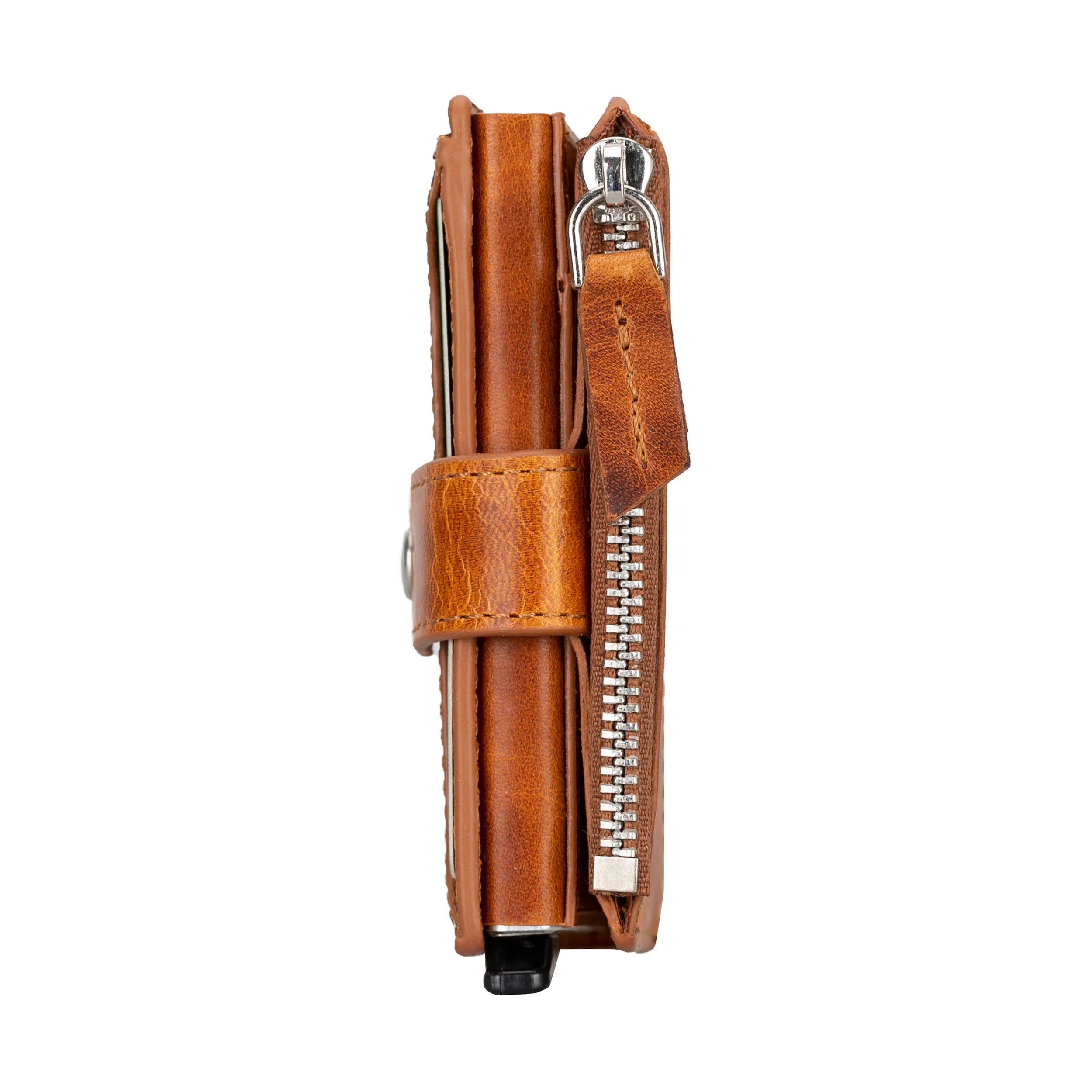 Zip Genuine Leather Mechanical Card Holder