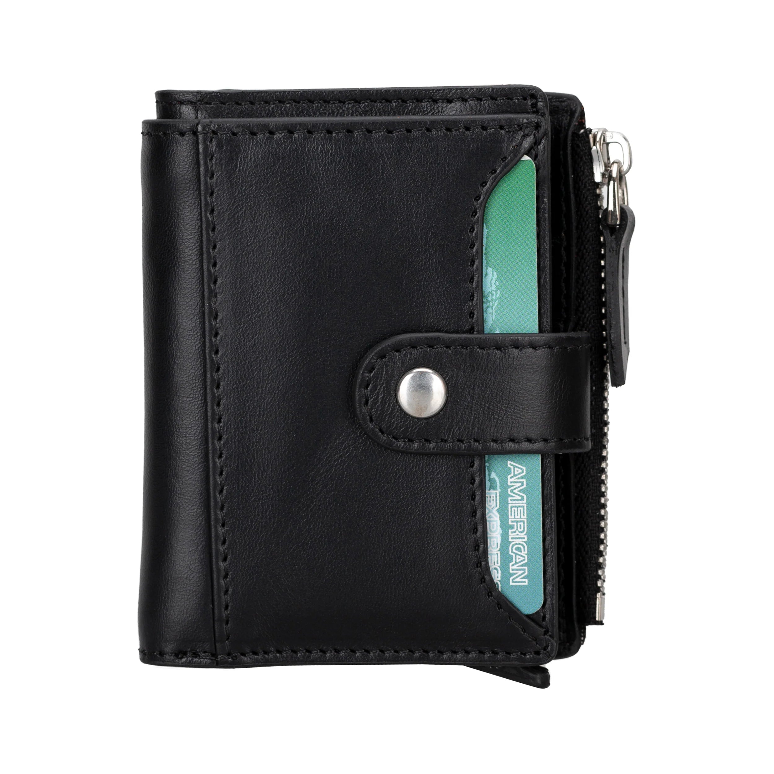 Zip Genuine Leather Mechanical Card Holder