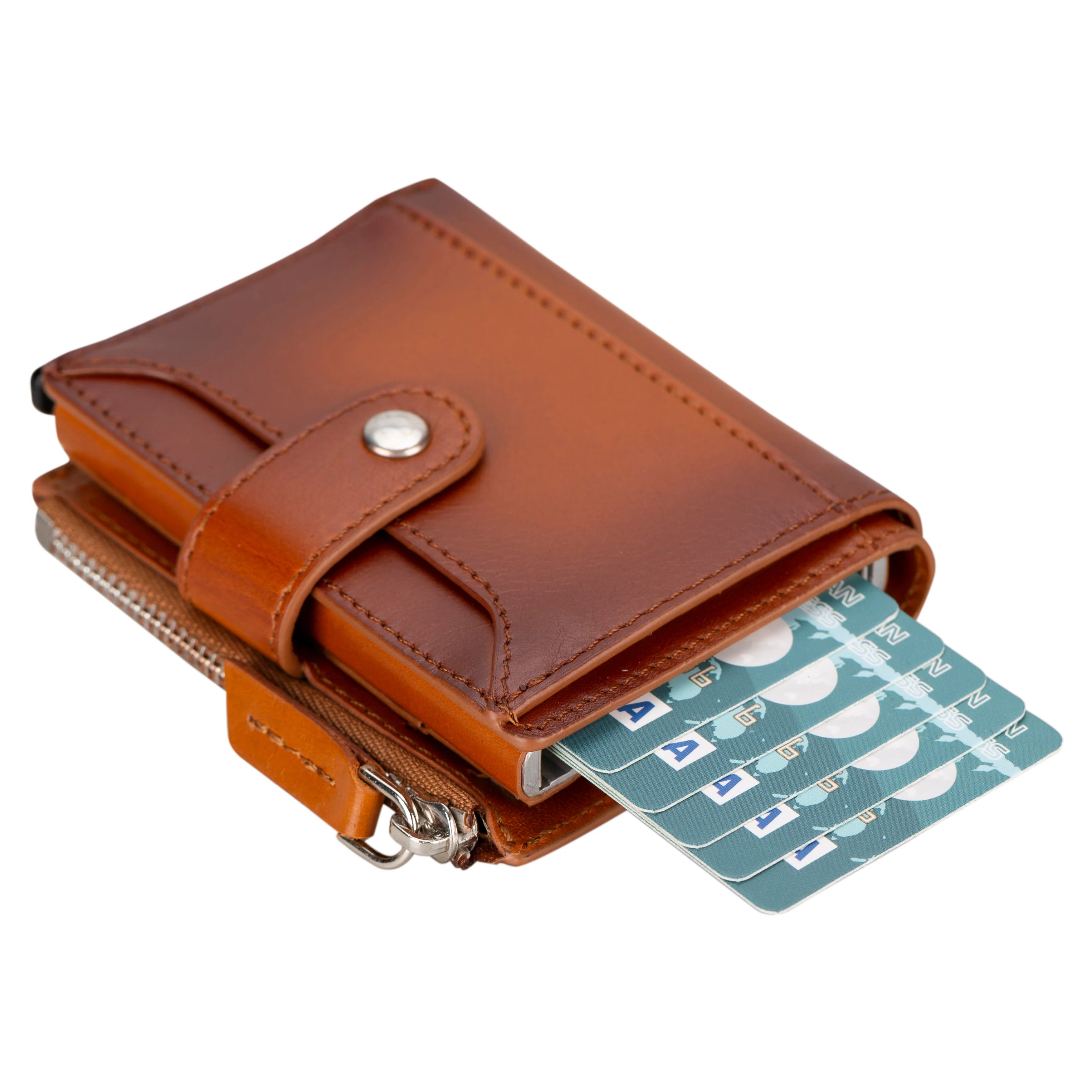 Zip Genuine Leather Mechanical Card Holder