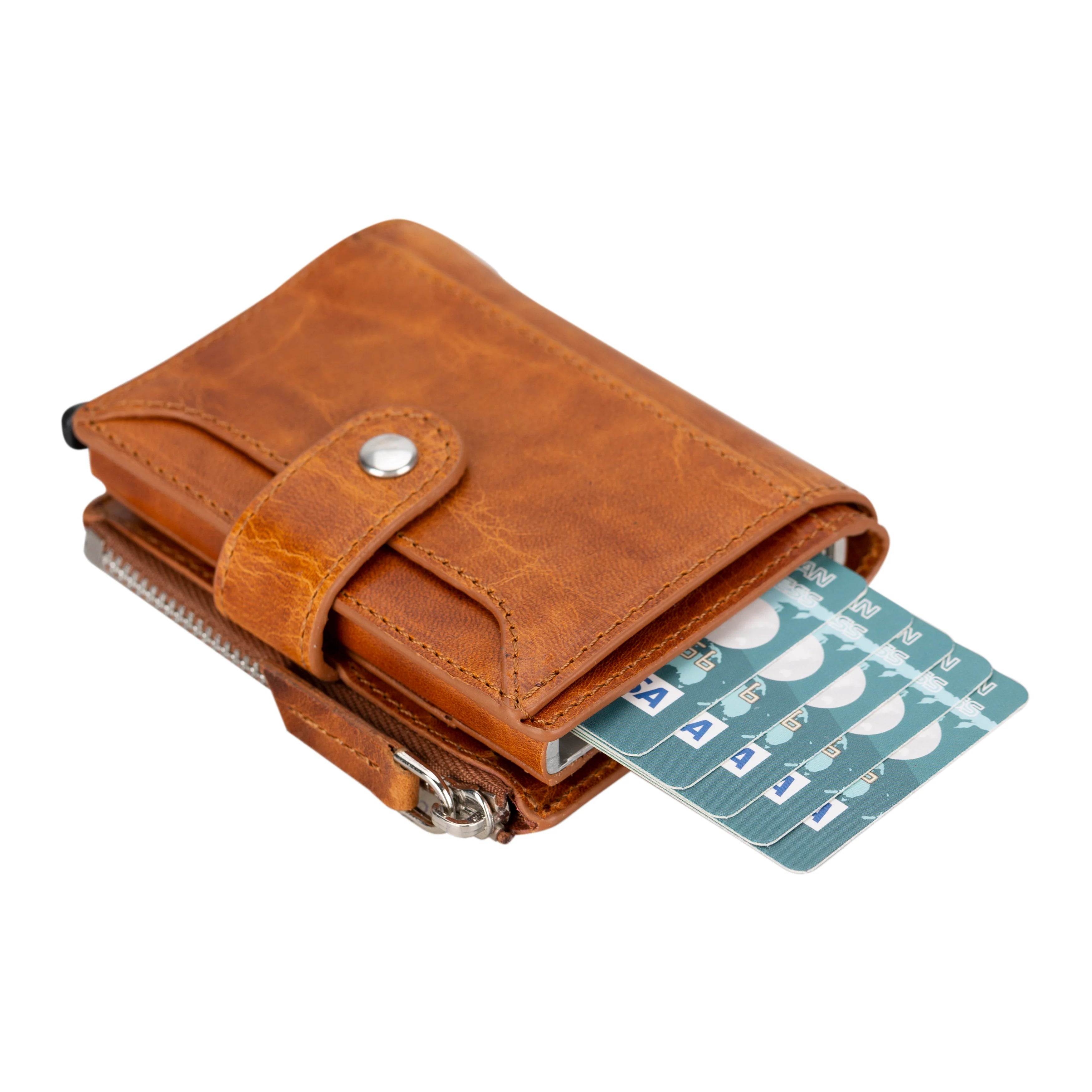 Zip Genuine Leather Mechanical Card Holder