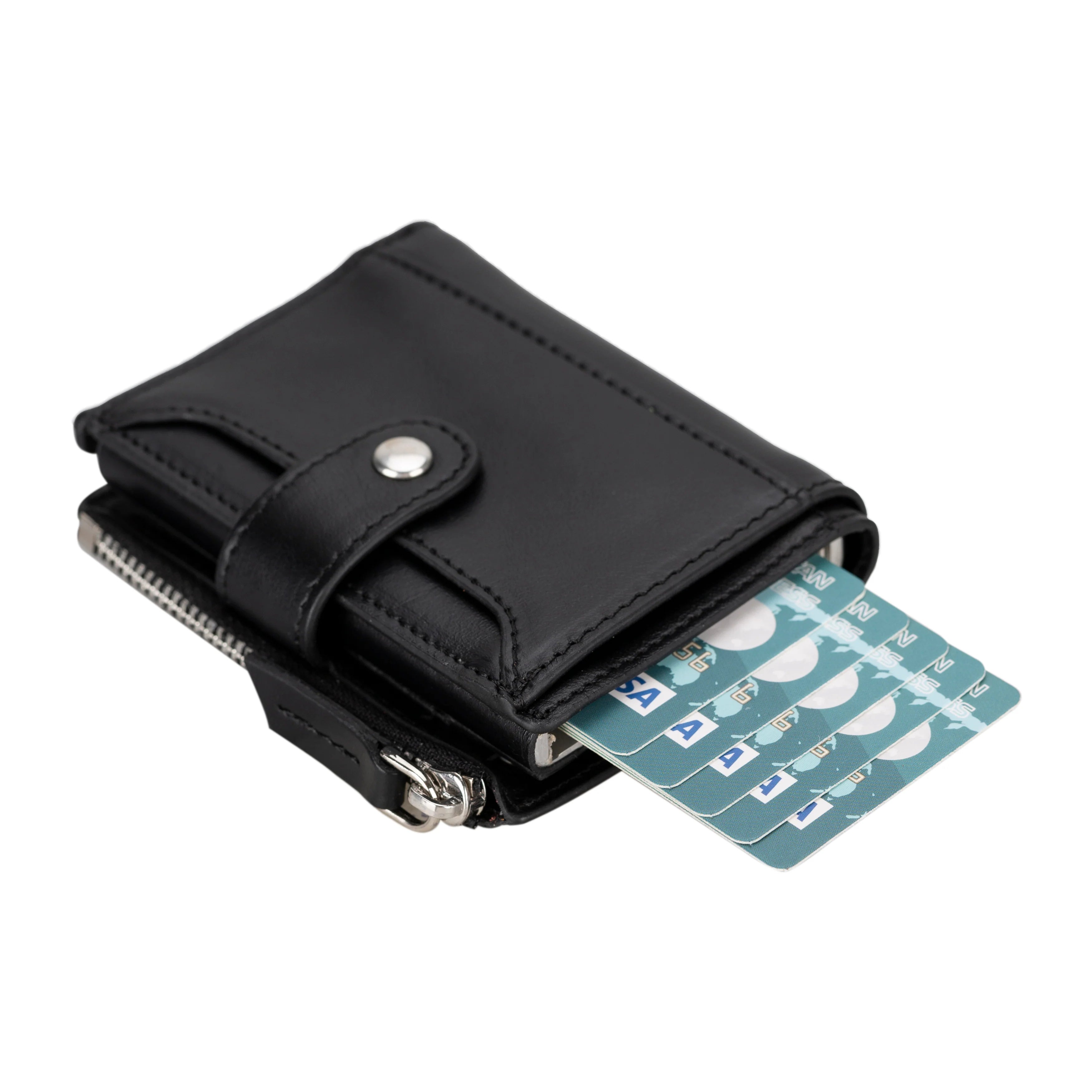 Zip Genuine Leather Mechanical Card Holder