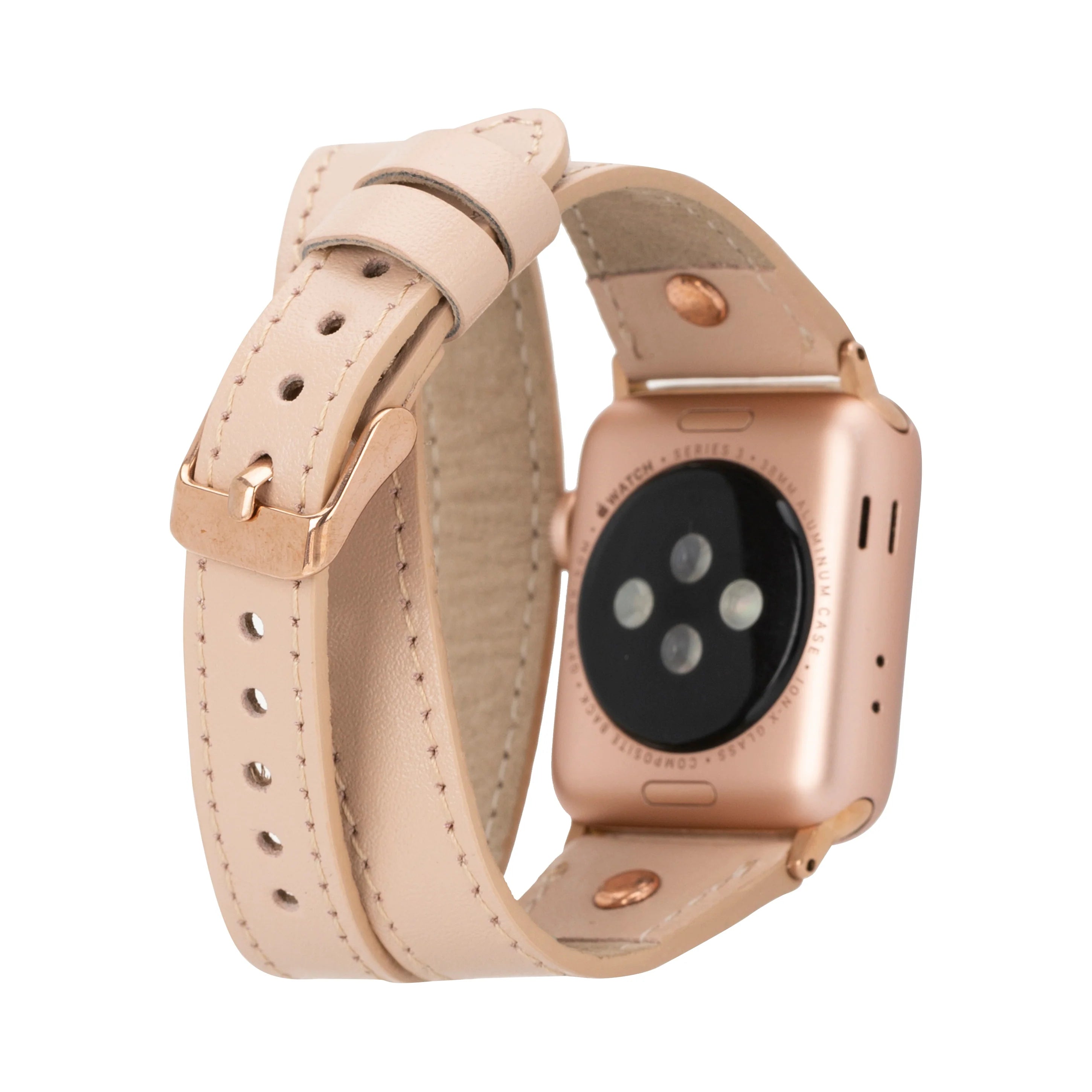 Hector Double Tour Genuine Leather Apple Watch Band with Rose Gold Trok