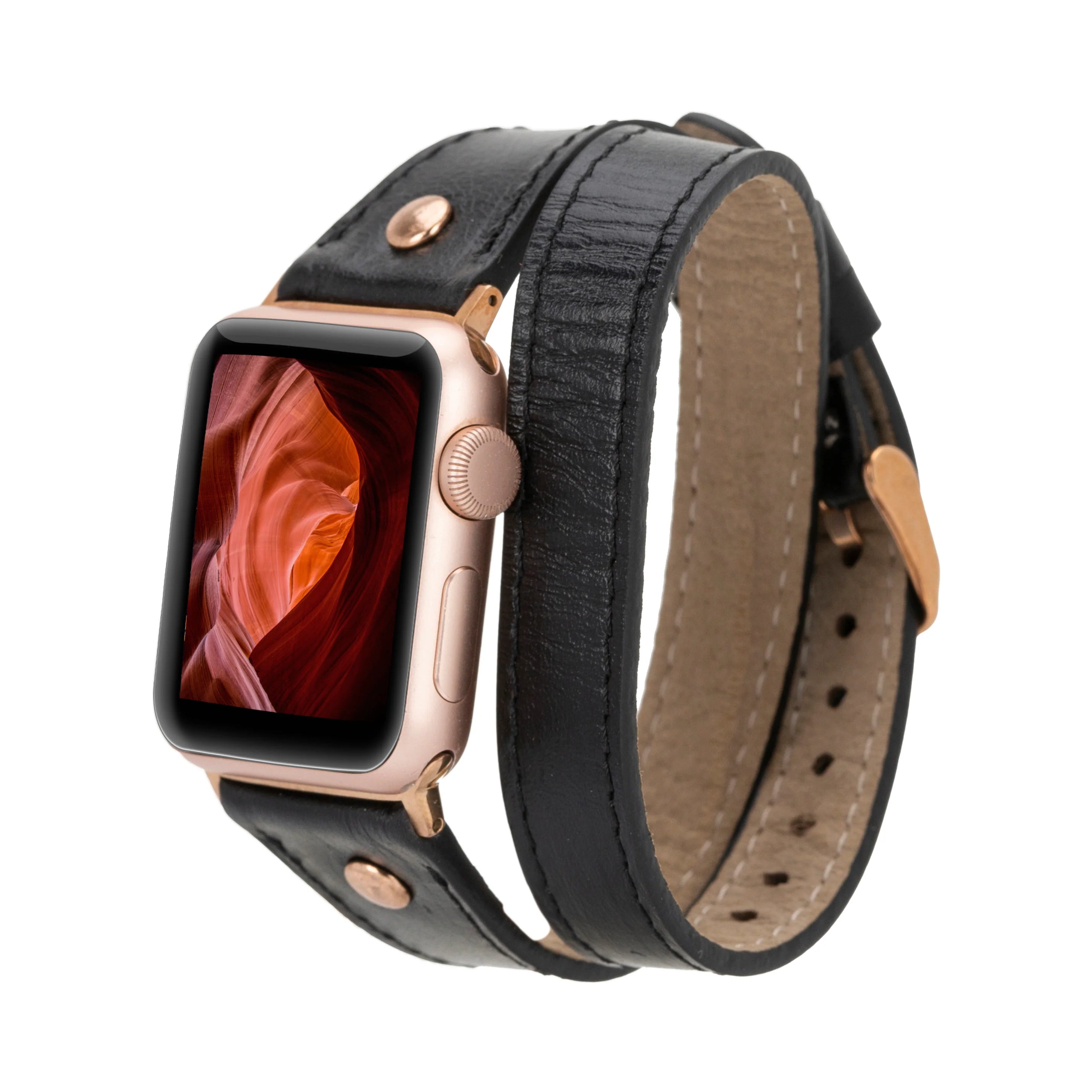 Hector Double Tour Hakiki Deri Rose Gold Tokalı Apple Watch Kordonu