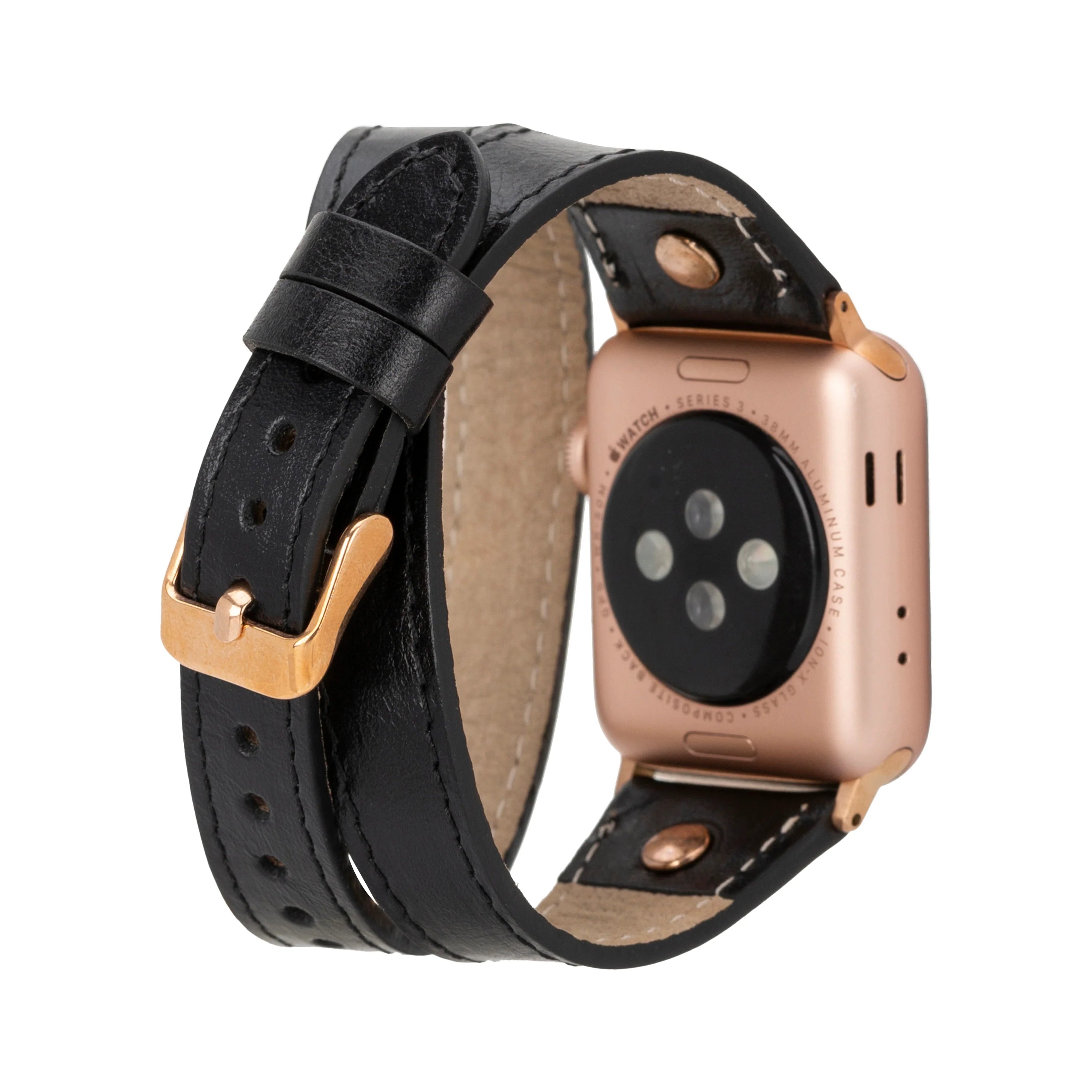 Hector Double Tour Genuine Leather Apple Watch Band with Rose Gold Trok