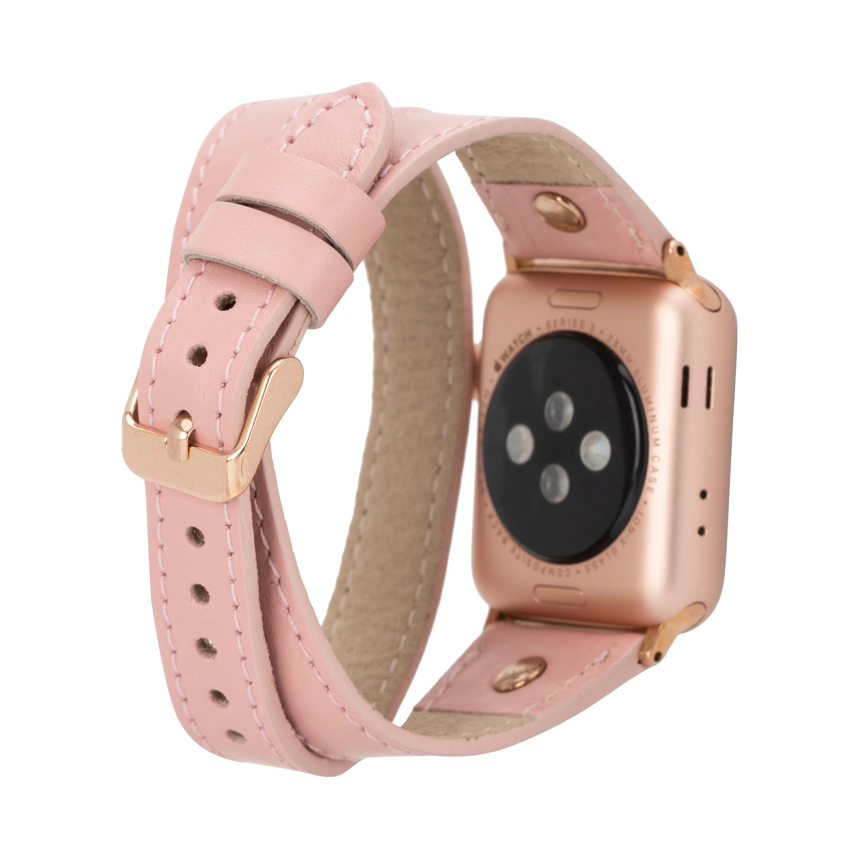 Hector Double Tour Genuine Leather Apple Watch Band with Rose Gold Trok