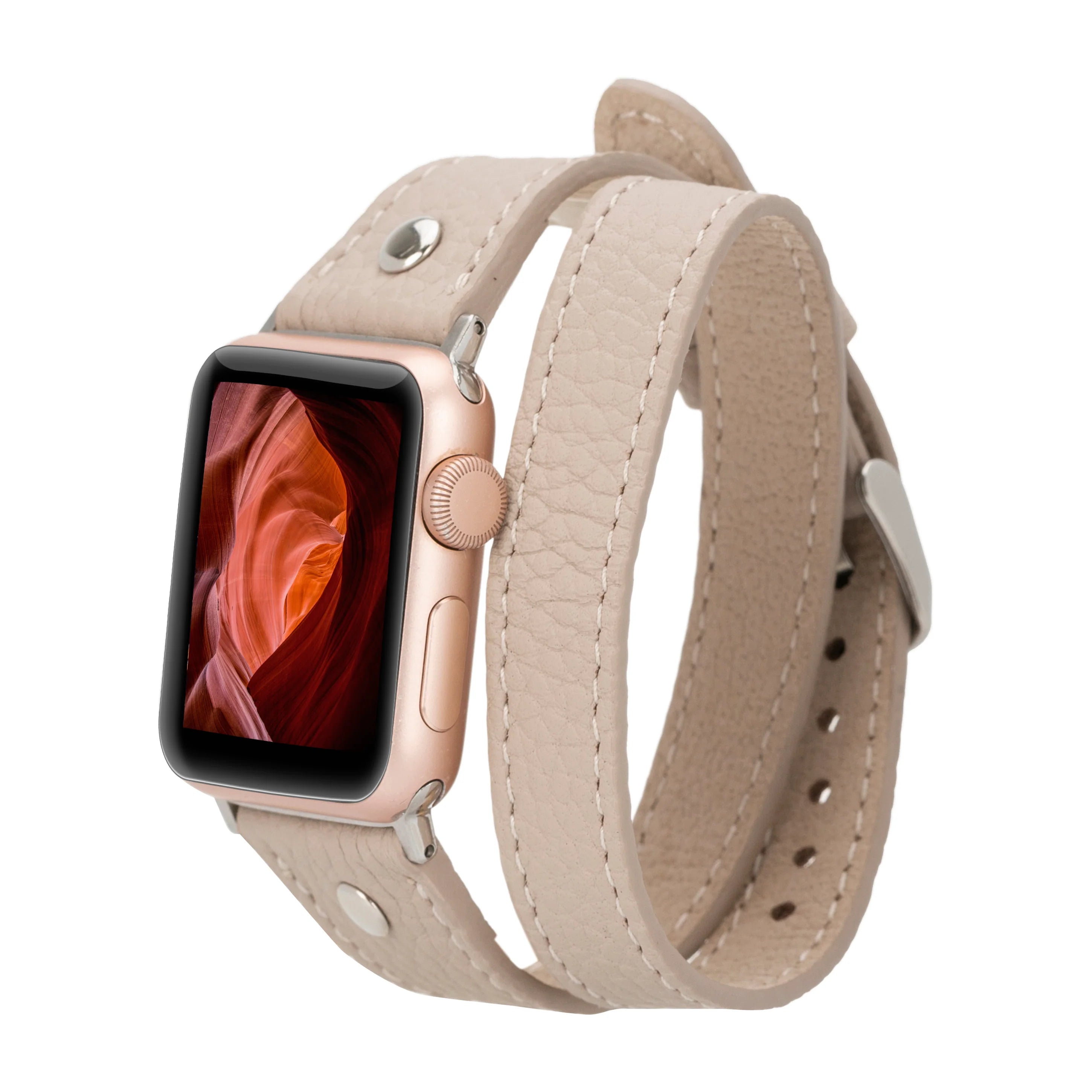 Hector Double Tour Hakiki Deri Apple Watch Kordonu Gümüş Trok