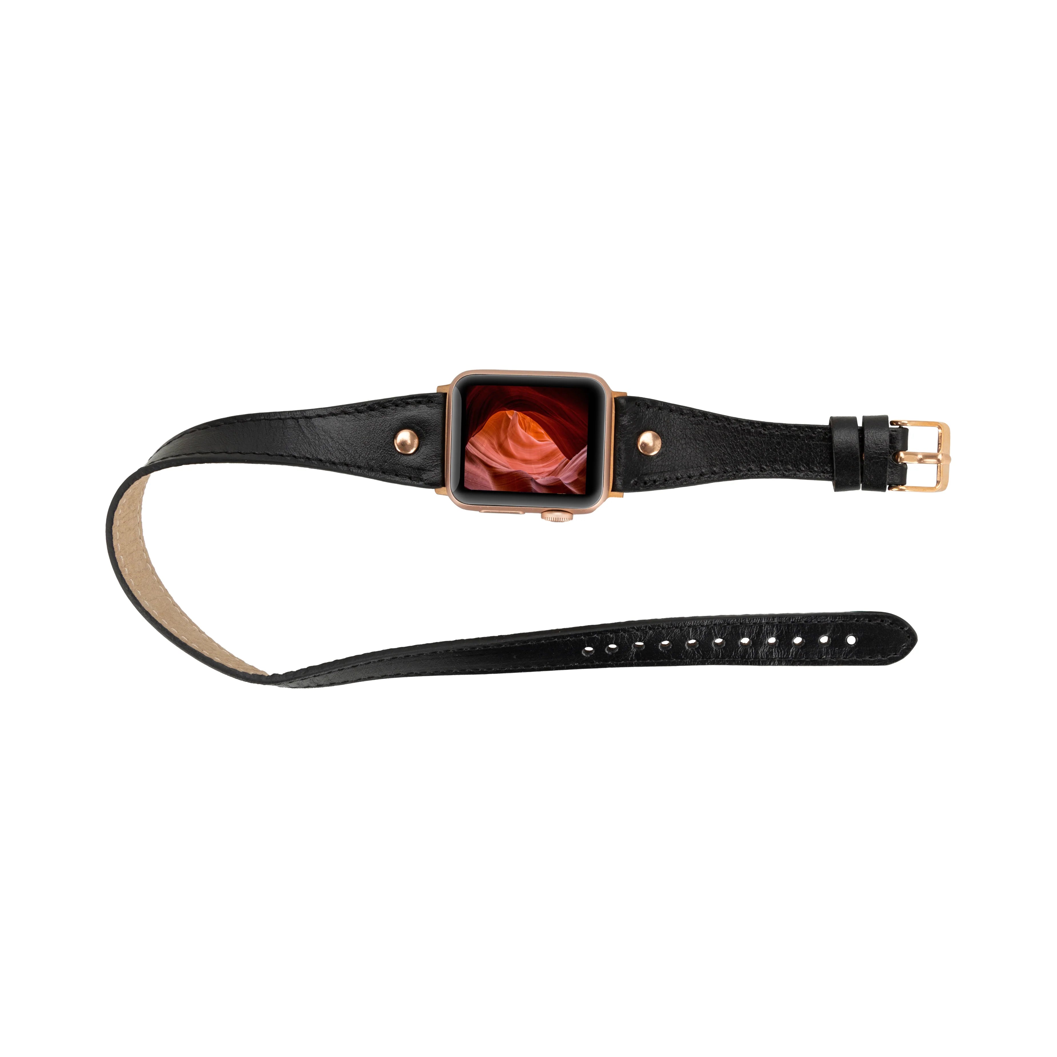 Hector Double Tour Genuine Leather Apple Watch Band with Rose Gold Trok