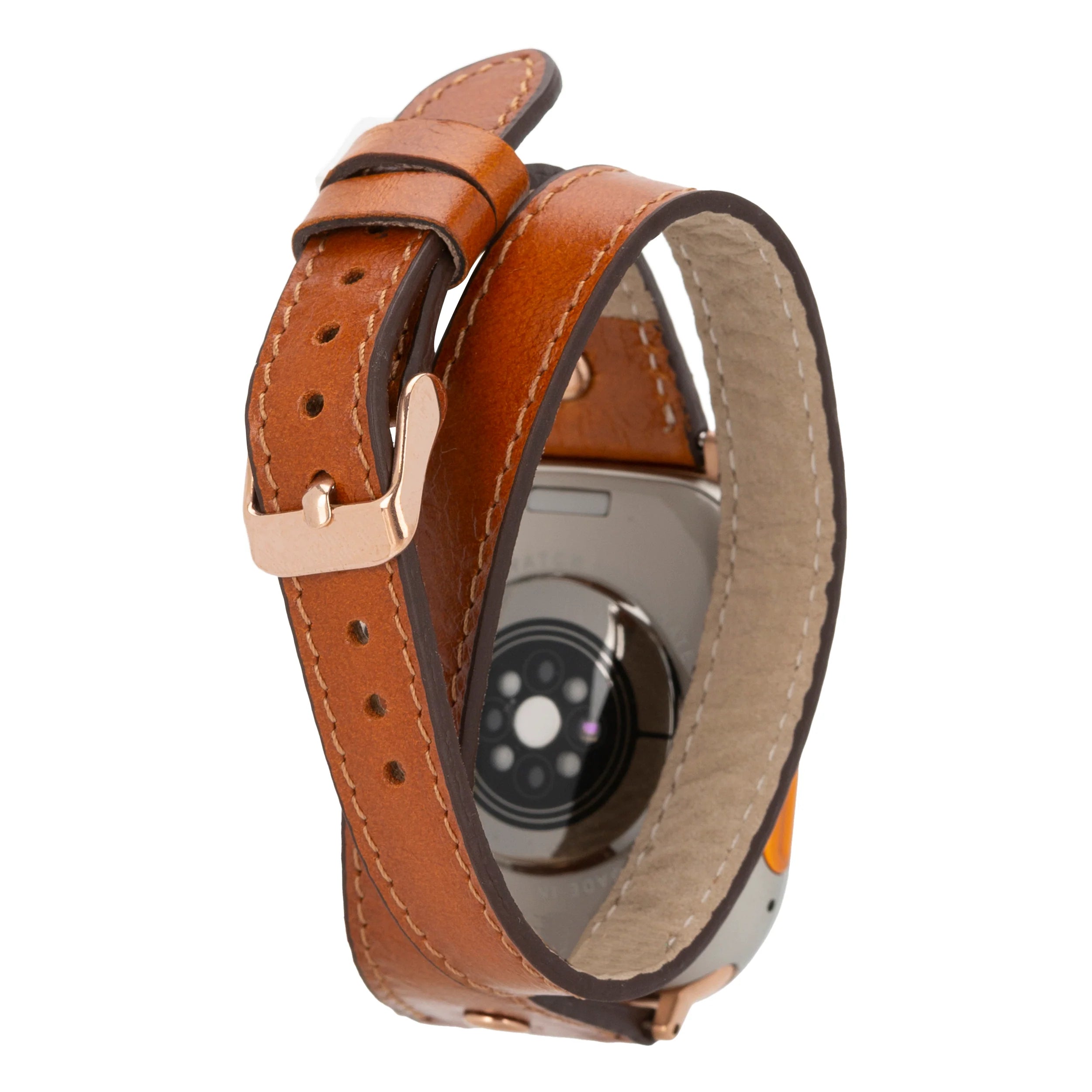 Hector Double Tour Genuine Leather Apple Watch Band with Rose Gold Trok
