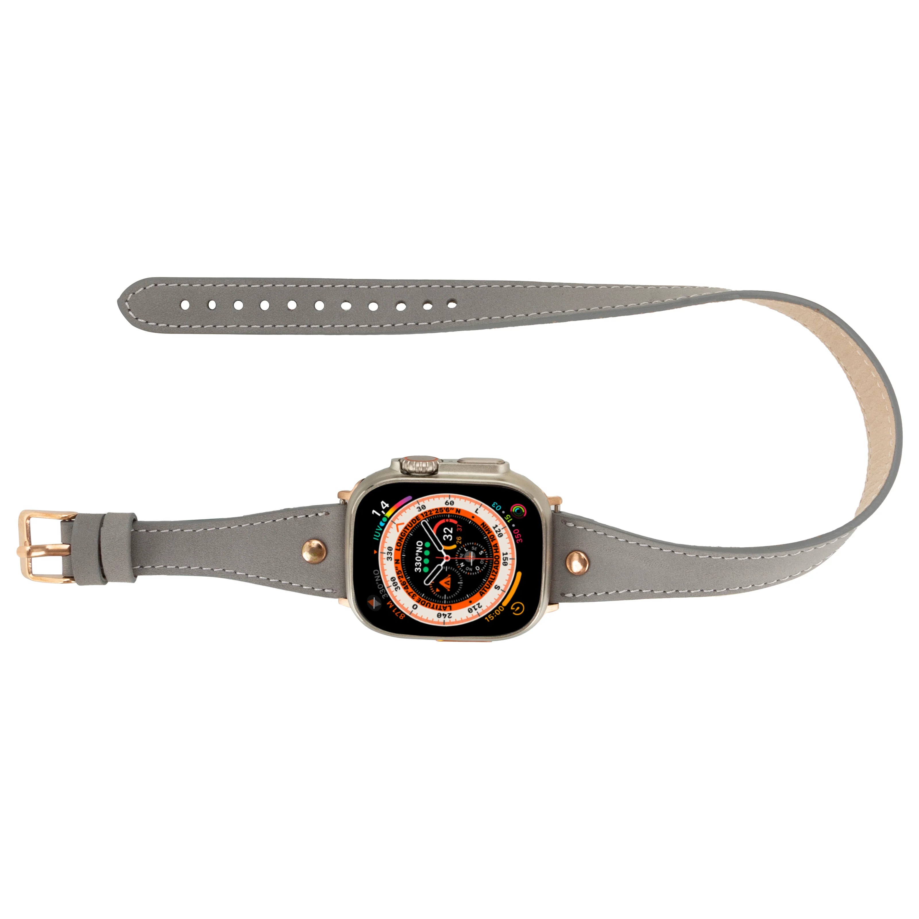 Hector Double Tour Genuine Leather Apple Watch Band with Rose Gold Trok