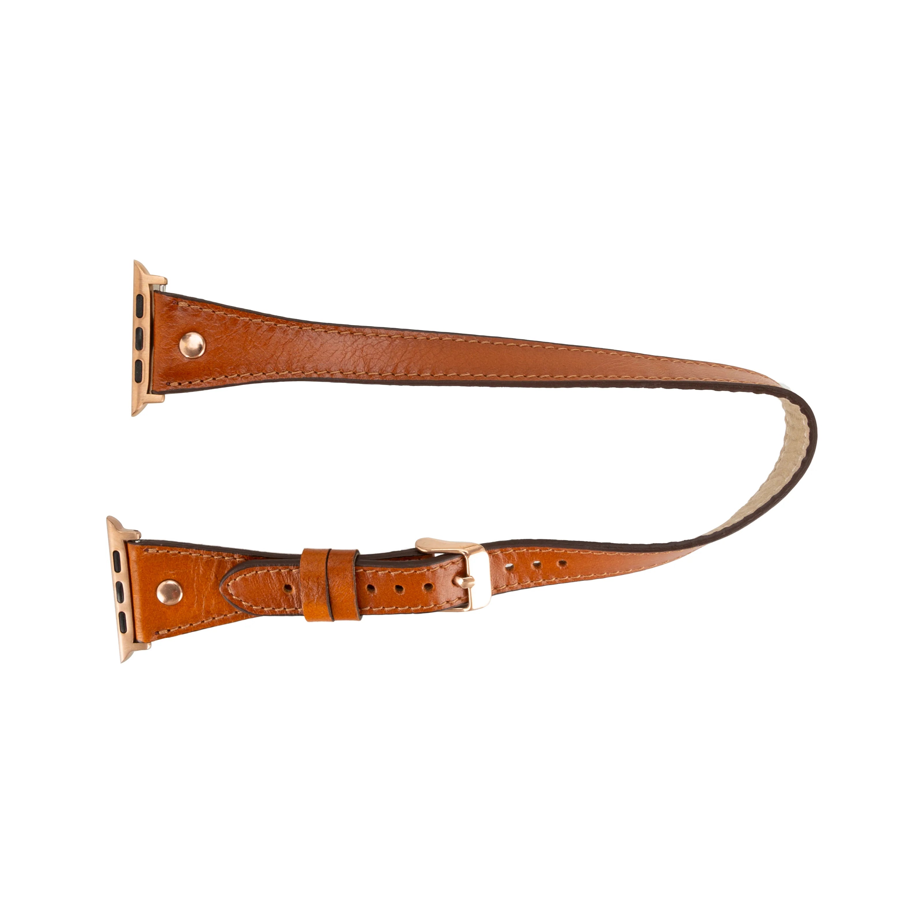 Hector Double Tour Genuine Leather Apple Watch Band with Rose Gold Trok