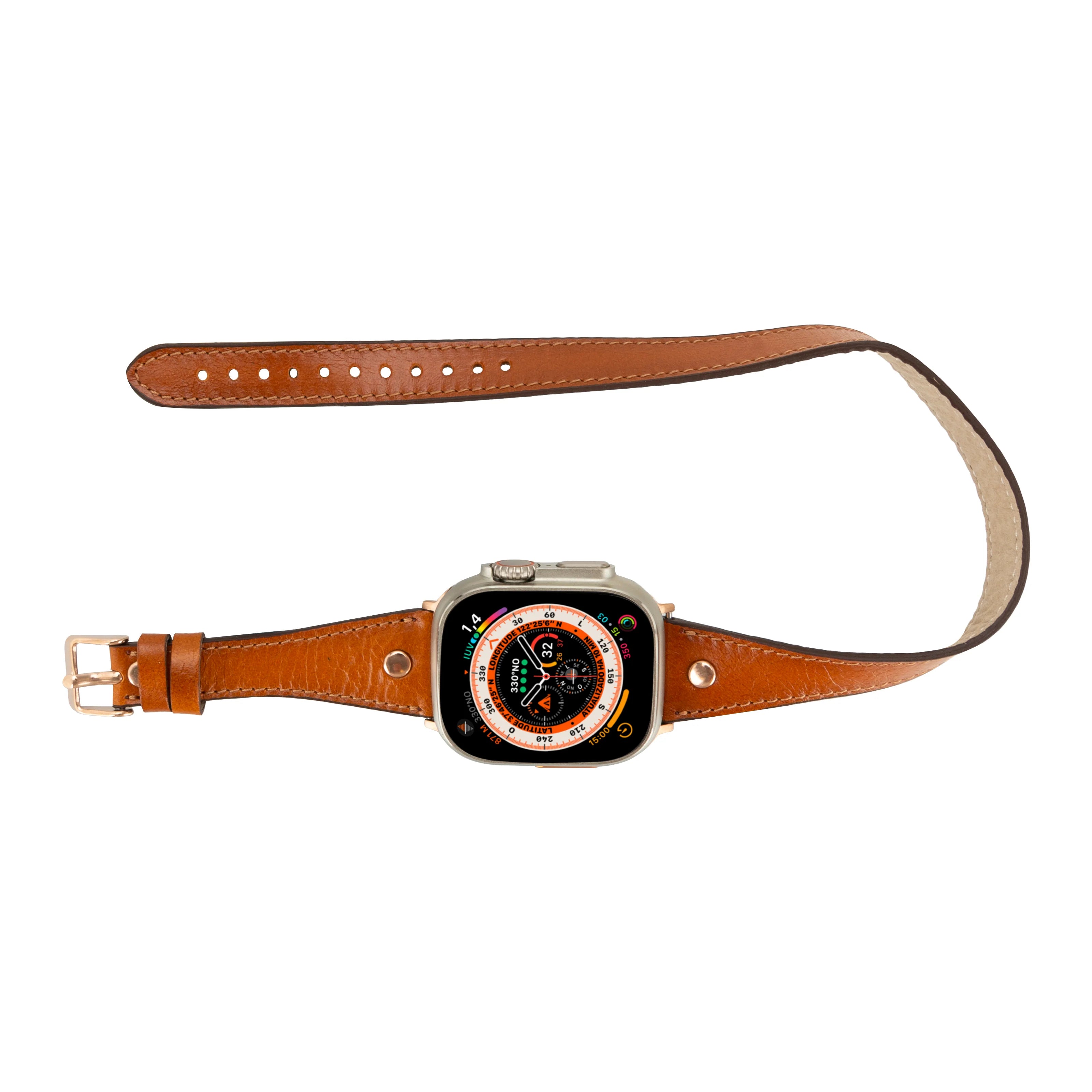 Hector Double Tour Genuine Leather Apple Watch Band with Rose Gold Trok