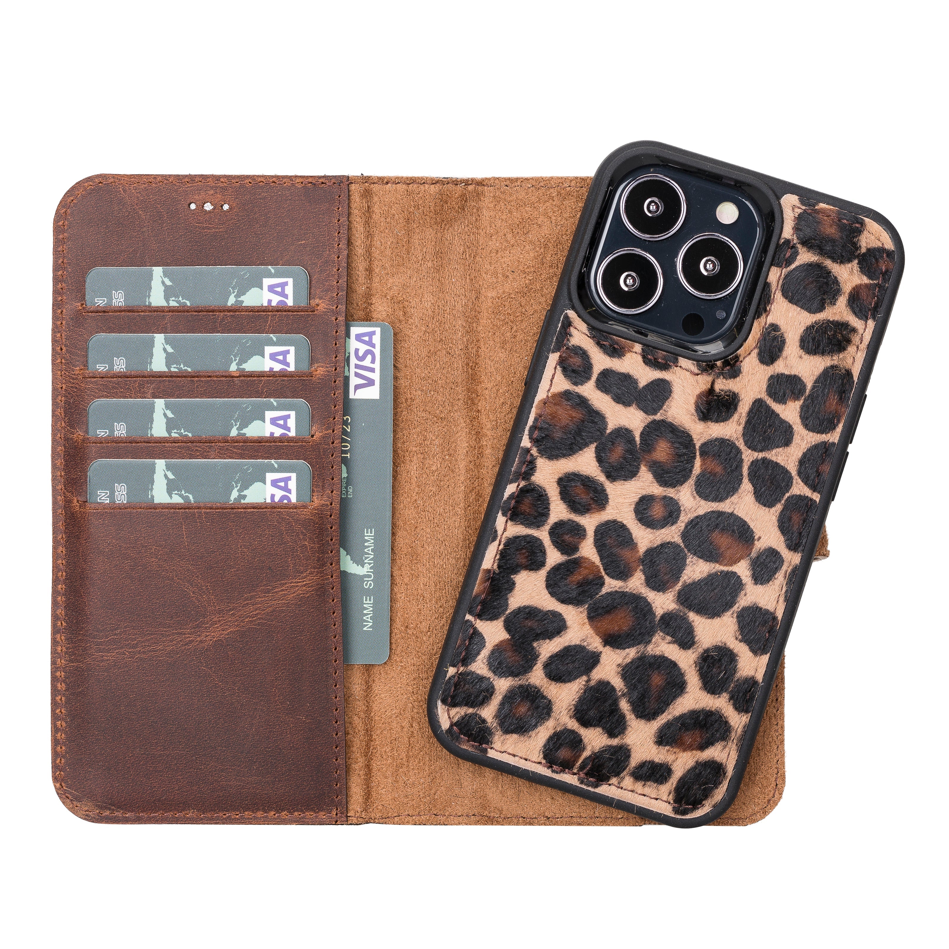Magic iPhone 13 Pro Genuine Leather Detachable Wallet Case