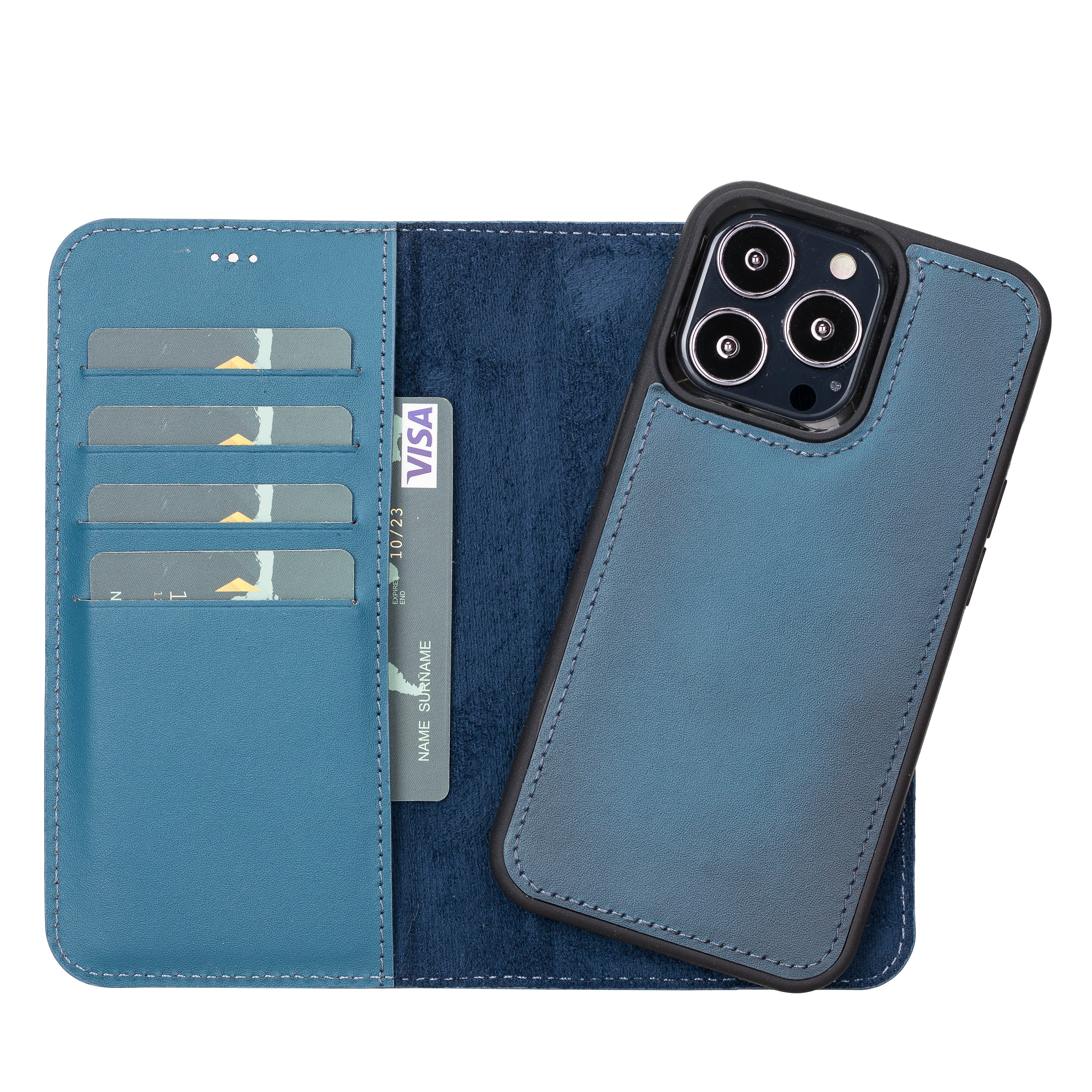 Magic iPhone 13 Pro Genuine Leather Detachable Wallet Case