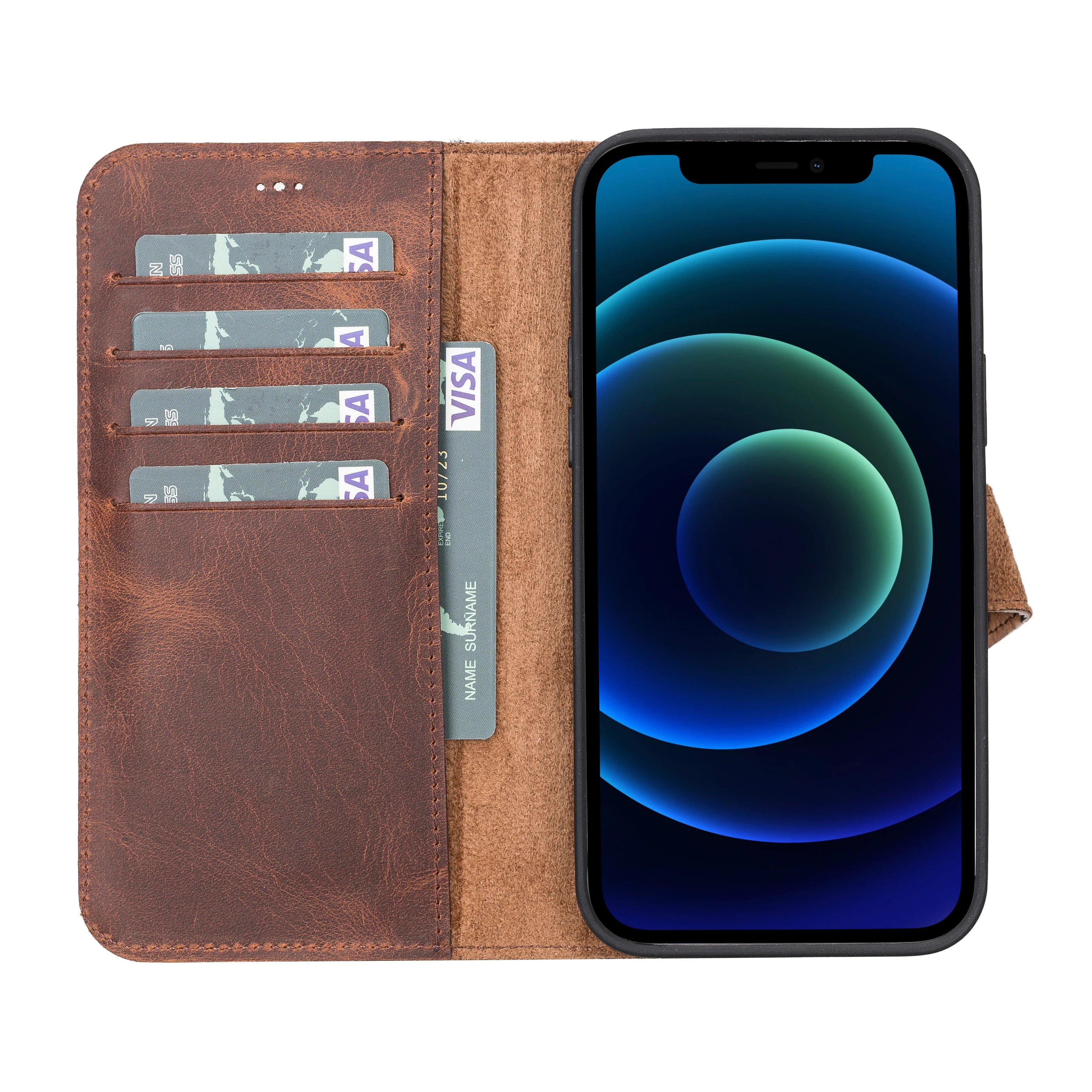 Magic iPhone 13 Pro Max Genuine Leather Detachable Wallet Case