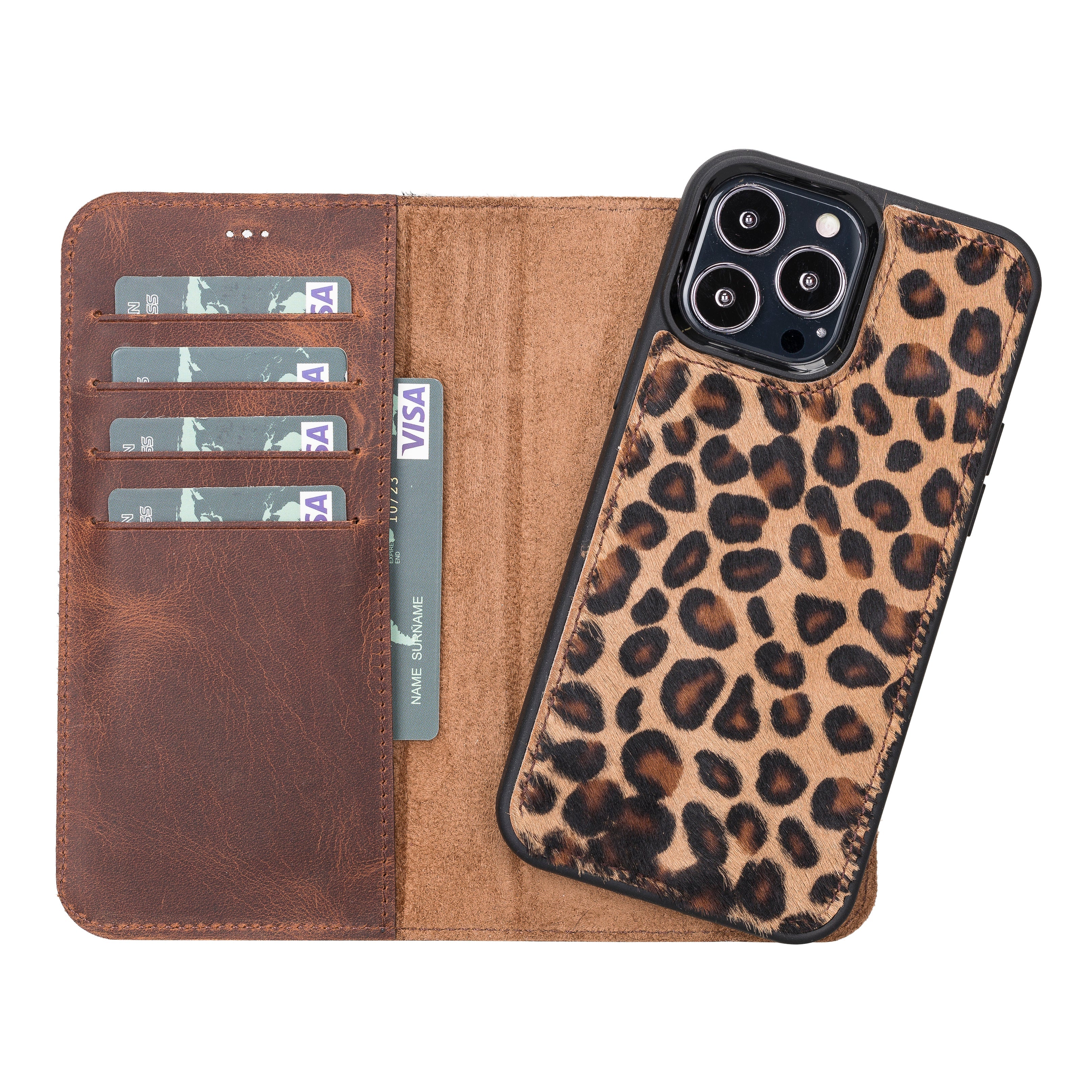 Magic iPhone 13 Pro Max Genuine Leather Detachable Wallet Case