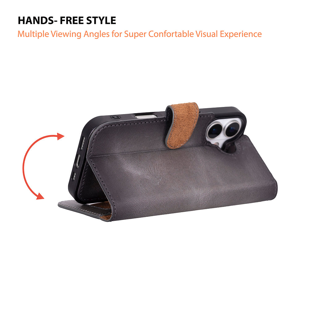 Magic iPhone 17 Detachable Genuine Leather Wallet Case