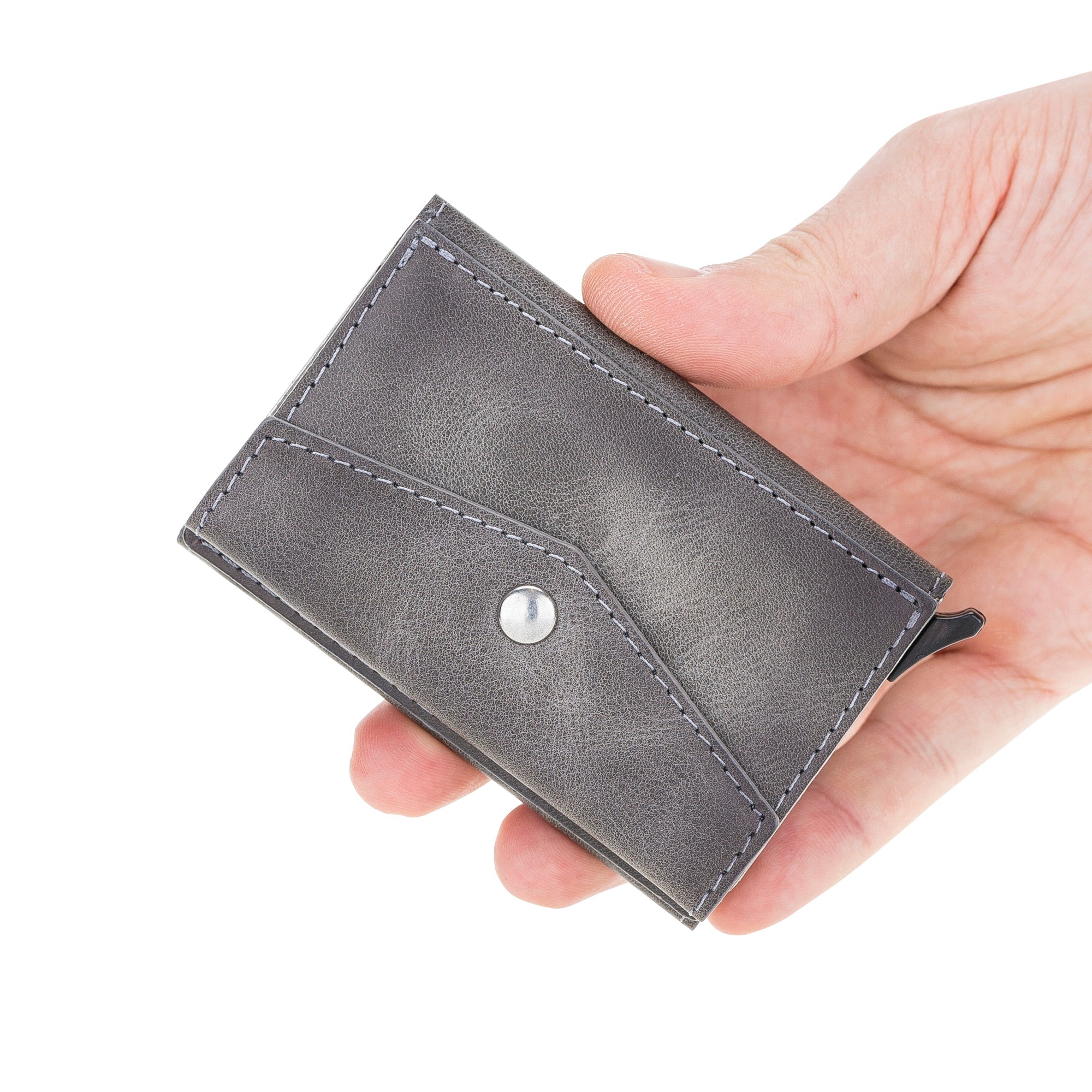 Envelope Mechanical Genuine Leather Card Holder