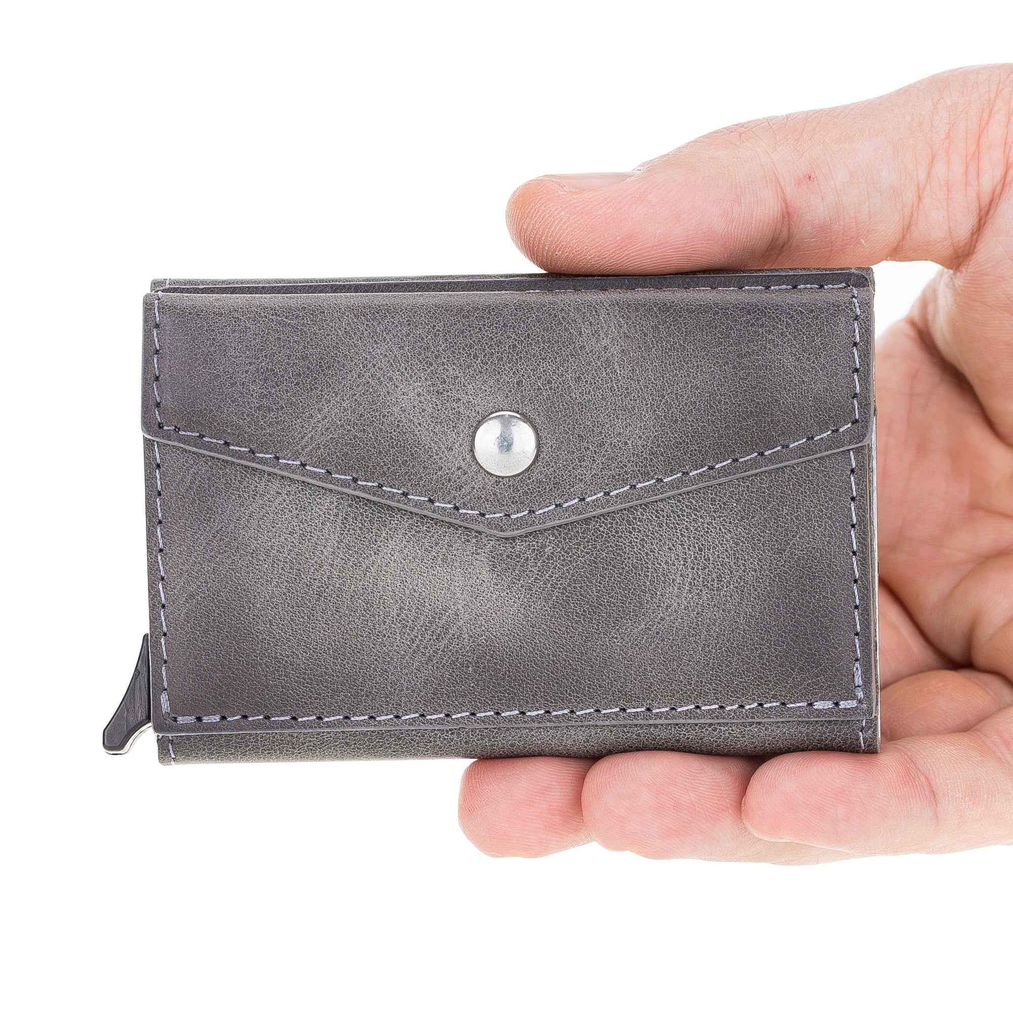 Envelope Mechanical Genuine Leather Card Holder
