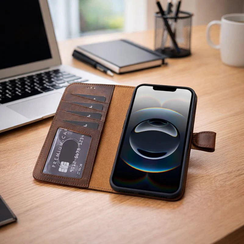 Magic iPhone 16E Çıkarılabilir Hakiki Deri Cüzdan Kılıf