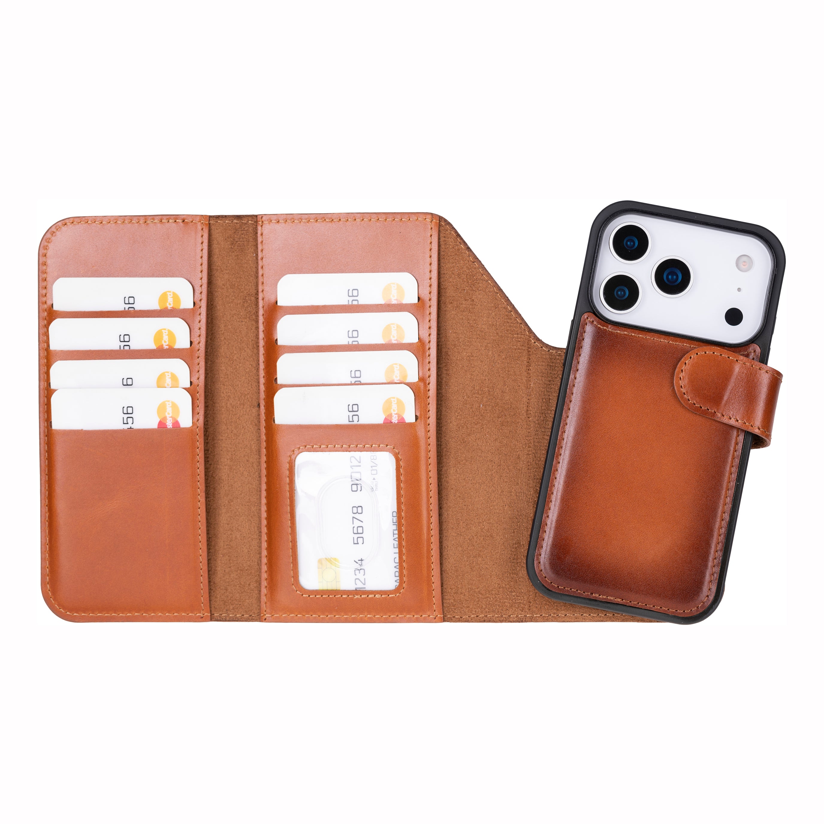 Santa iPhone 17 Pro Genuine Leather Detachable Wallet Case
