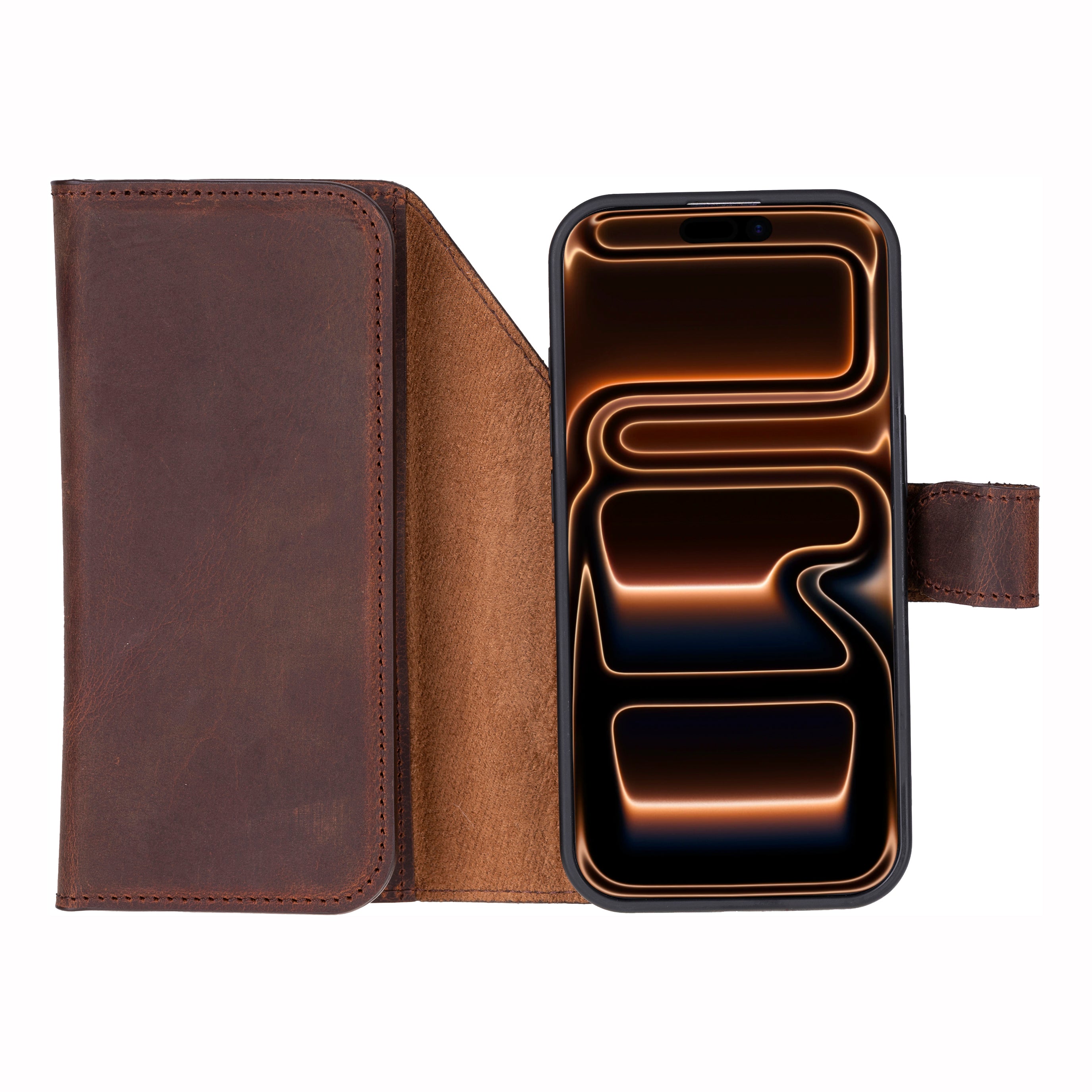 Santa iPhone 17 Pro Genuine Leather Detachable Wallet Case