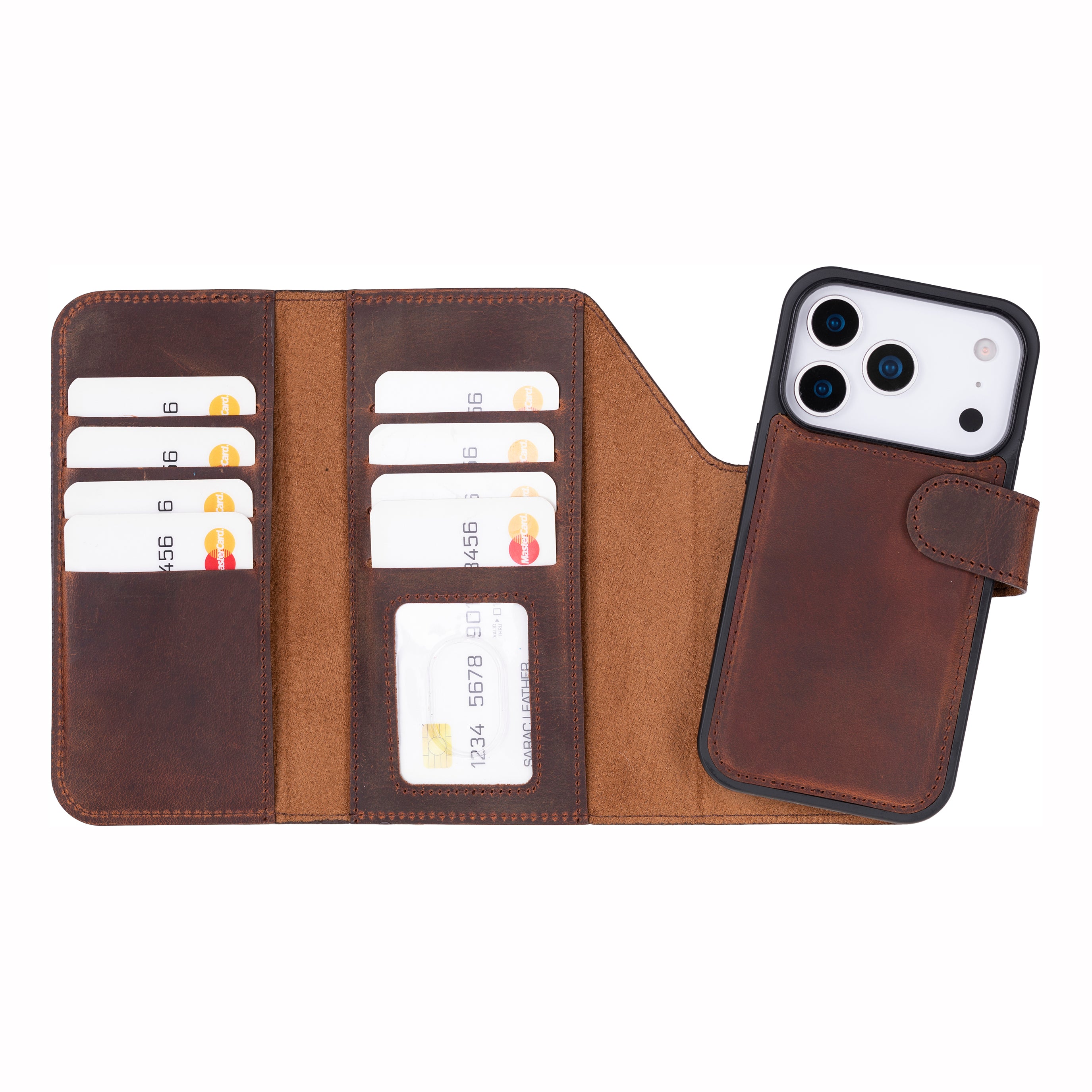 Santa iPhone 17 Pro Genuine Leather Detachable Wallet Case