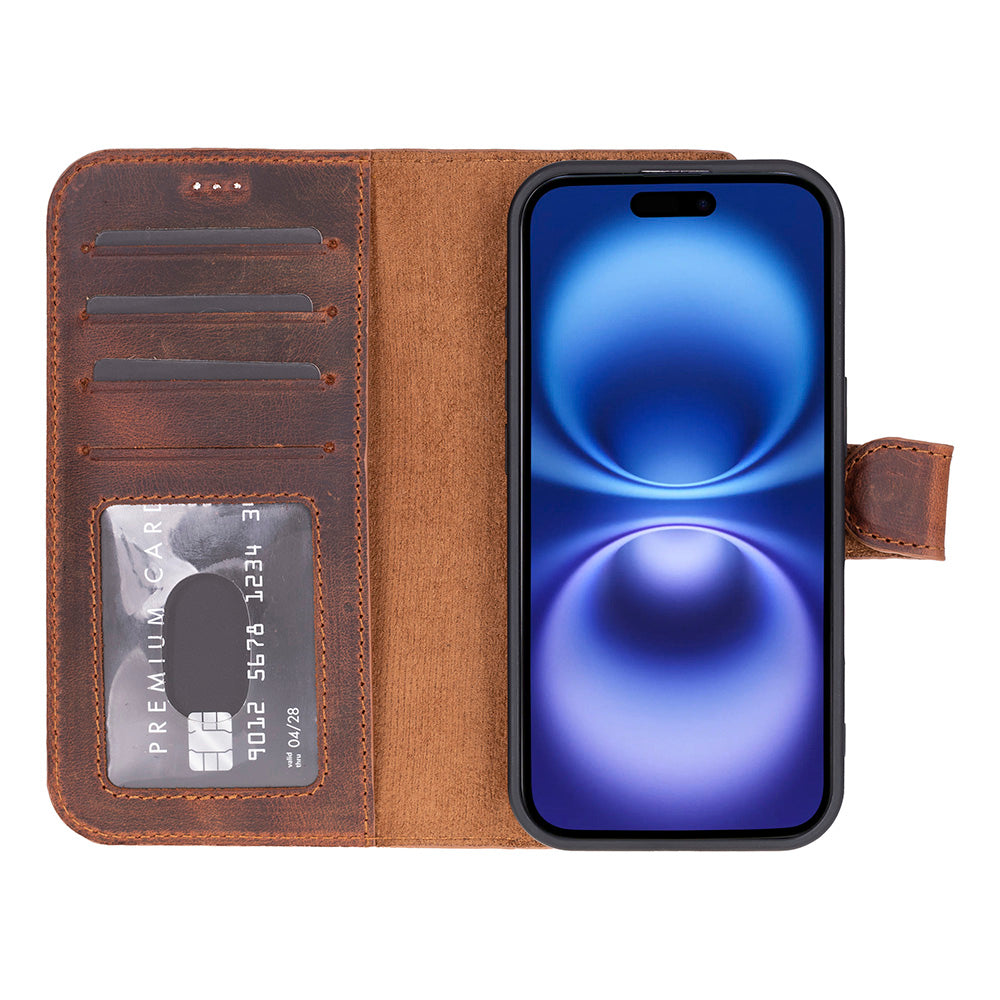 Magic iPhone 17 Detachable Genuine Leather Wallet Case