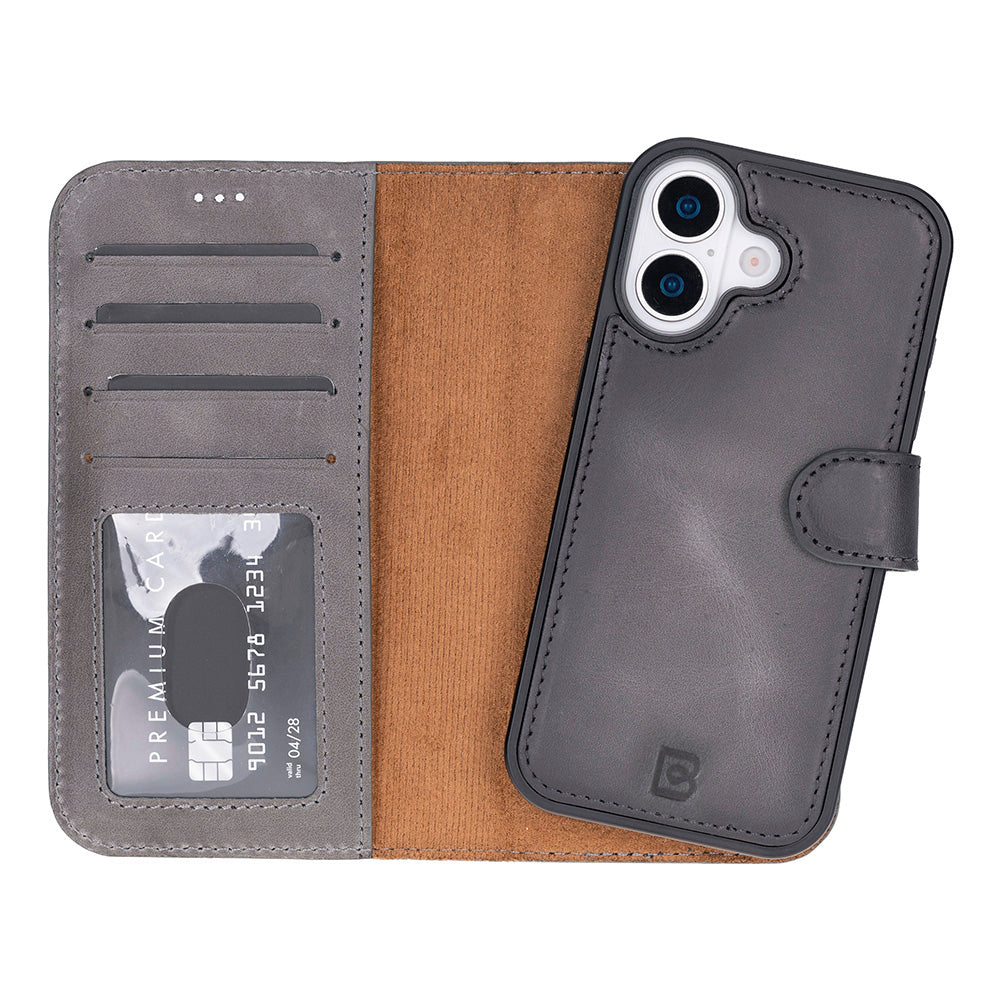 Magic iPhone 17 Detachable Genuine Leather Wallet Case